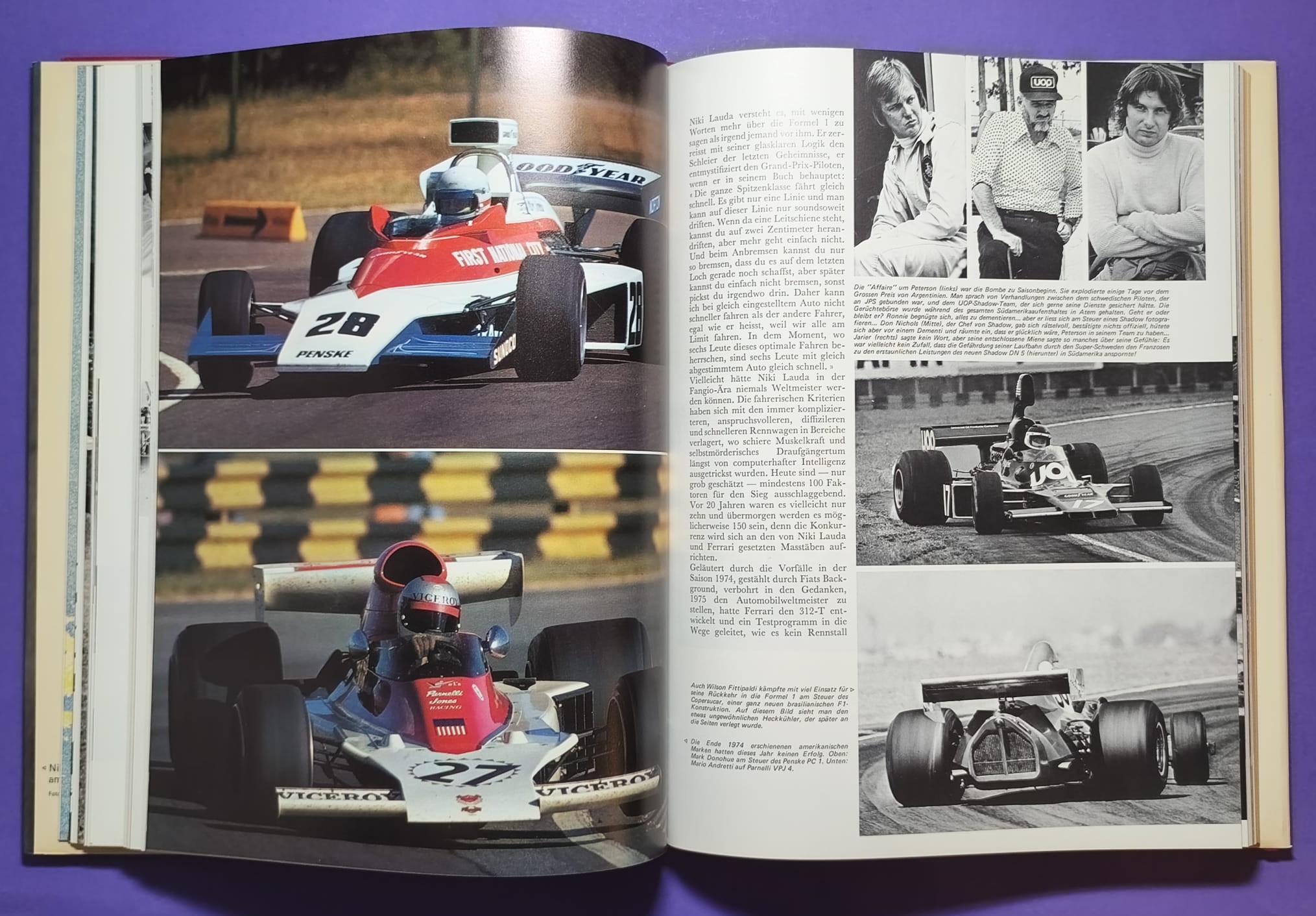 altes Buch, Auto Jahr 1975-1976, Nr. 23, Alfa, Lancia Stratos, Jaguar, Porsche, Rolls-Royce, .. Formel 1, 3, LeMans, Rallye,.. 6 Rad Tyrrell, Niki Lauda Ferrari, Hunt, McLaren, Lotus,..