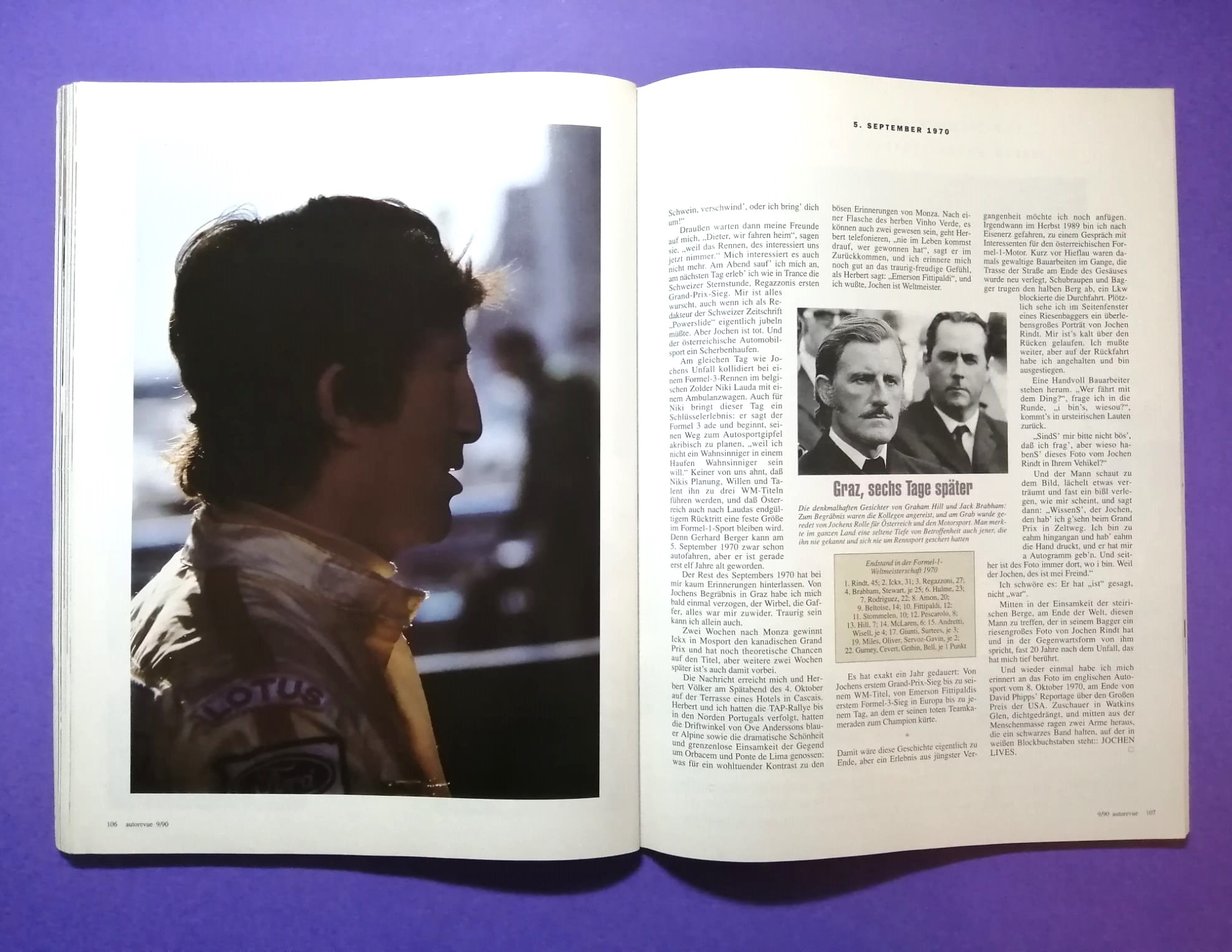 alte Zeitschrift Magazin Heft Auto Revue, 09/1990, Sonderbericht Die fünf Monate des Jochen Rindt (15 Seiten), Gold Leaf Lotus72, Formel 1 Grand Prix 1970