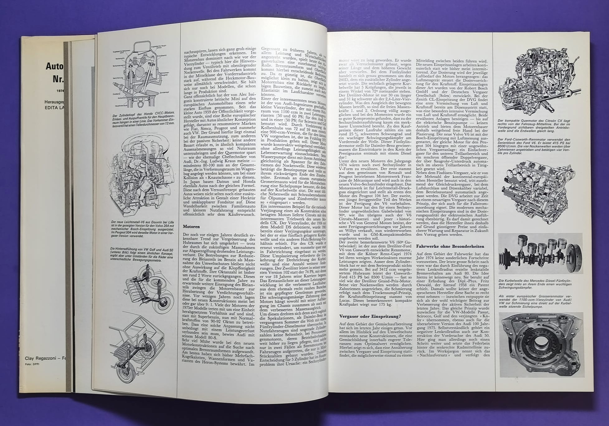 altes Buch, Auto Jahr 1974-1975, Nr. 22, Lancia Stratos, Renault R5, Audi Coupe Studie,.. Formel 1, LeMans, Rallye, Tourenwagen,.. BMW, Ford Zakspeed, Lotus, Niki Lauda Ferrari, Matra, Porsche,..