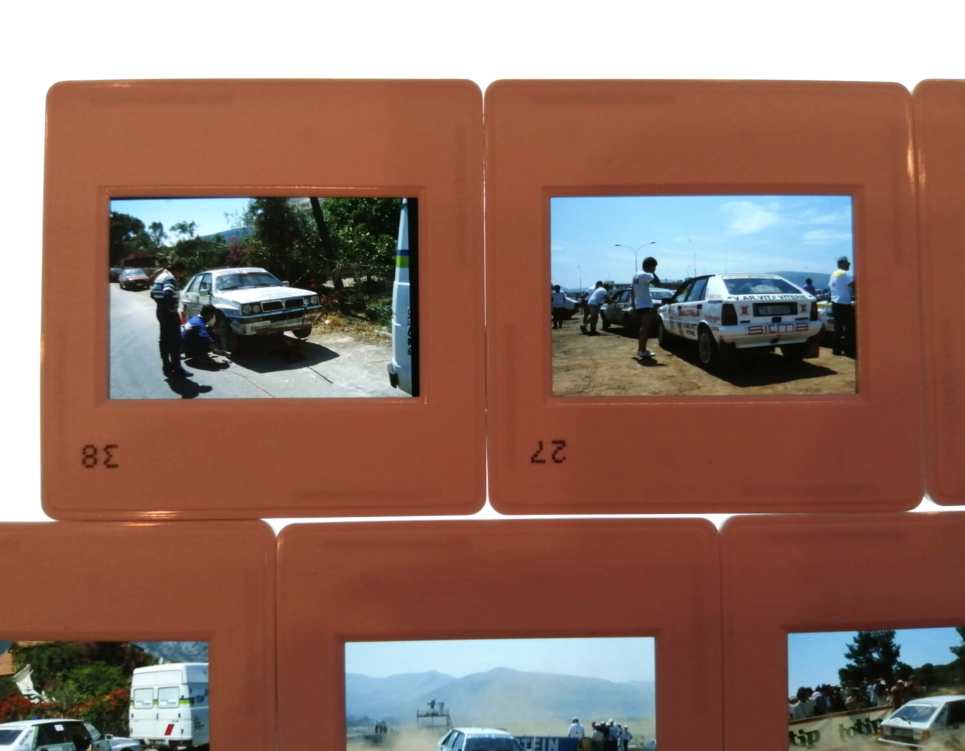 11 Stück alte Presse Foto DIAs, Lancia Delta Integrale, Acropolis Rallye WM 1988, 5x5cm 