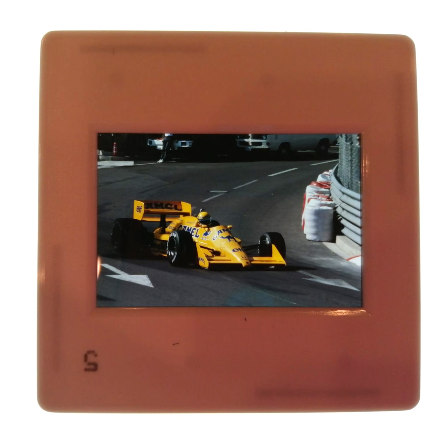 altes Presse Foto DIA, Ayrton Senna, Camel Lotus Honda, Formel 1 Grand Prix Monaco 1987, 5x5cm