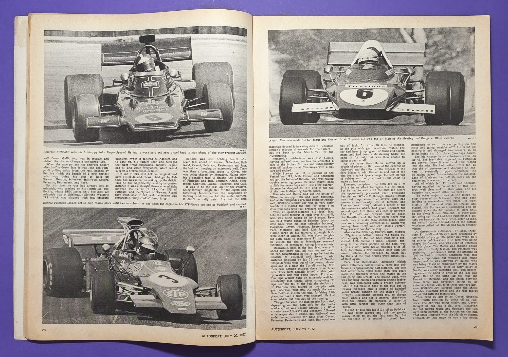 alte Zeitschrift Magazin Heft Autosport, 20. Juli 1972, Ickx, Ferrari, Fittipaldi John Player Lotus, Peterson March, Formel 1 Grand Prix, Lotus Europa,.. Englisch!