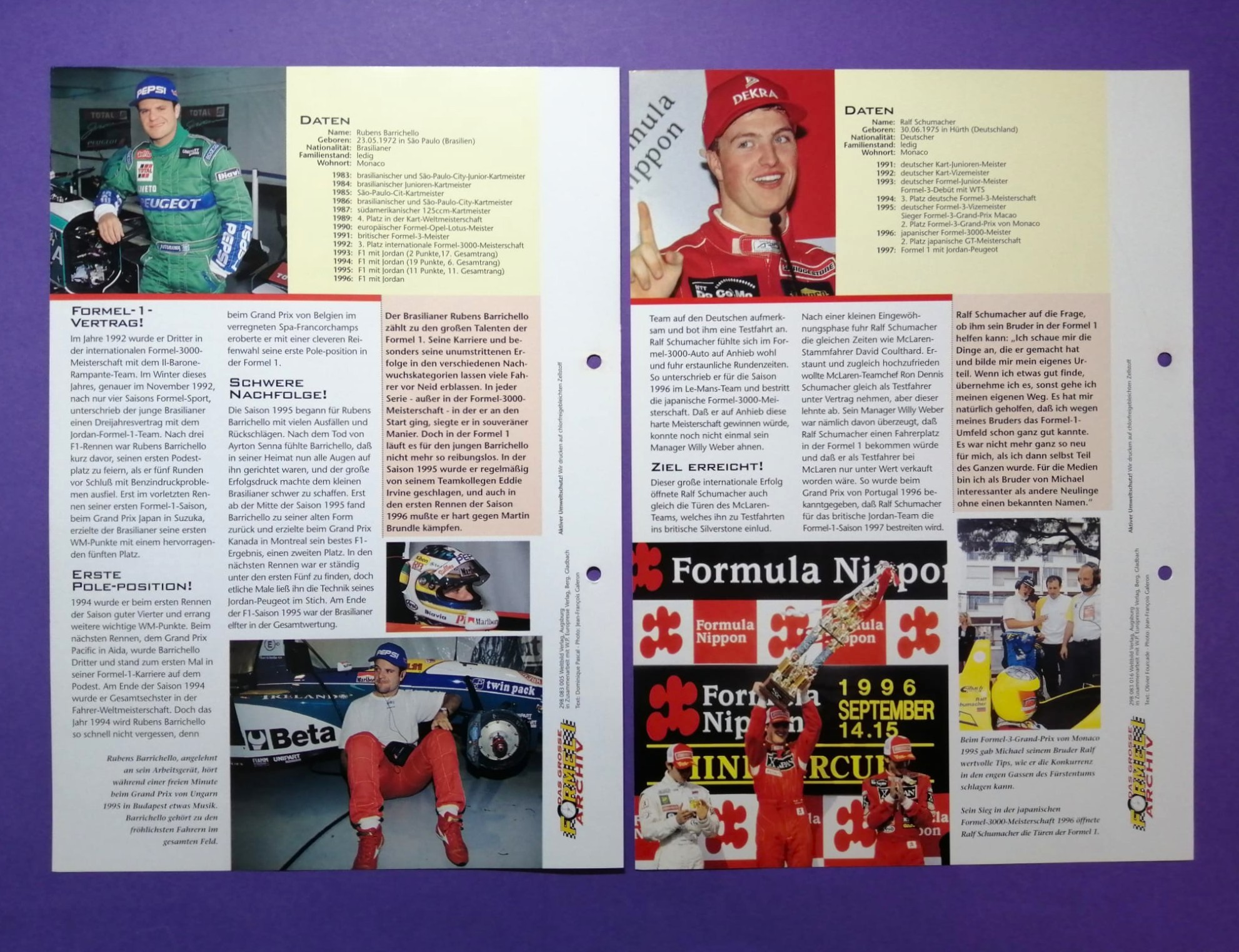 7 Stück alte Folder, Jordan, Formel 1 Grand Prix Team 1995-1997, M. Brundle, R. Barrichello, E. Irvine, R. Schumacher