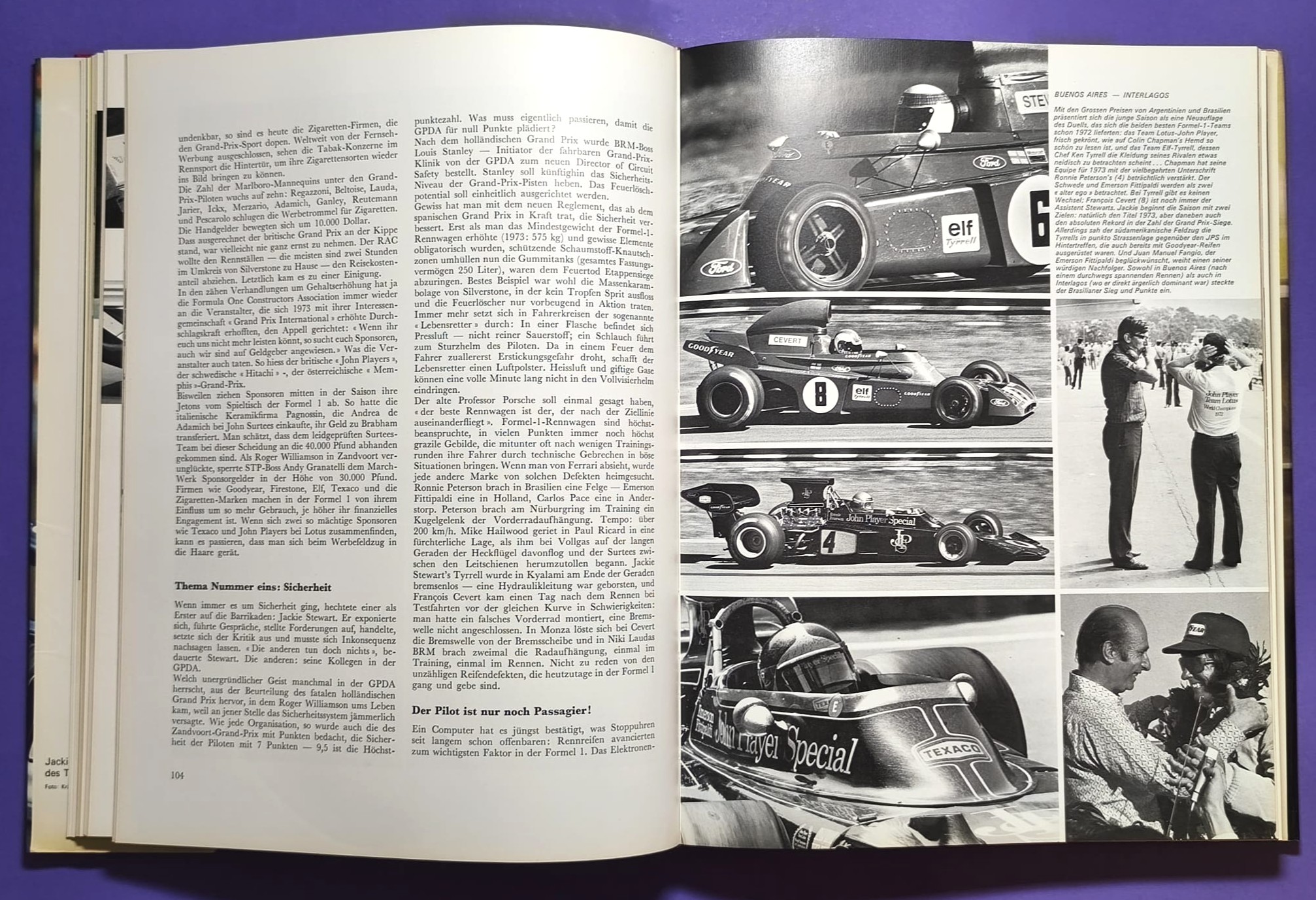 altes Buch, Auto Jahr 1973-1974, Nr. 21, Ford Capri, Fiat 124 Spider & X19, Renault Alpine 110, Matra, Porsche, .. Formel 1, 2, LeMans, Rallye, USA.. Cevert, Stewart, Peterson, Lauda.. Lotus,..