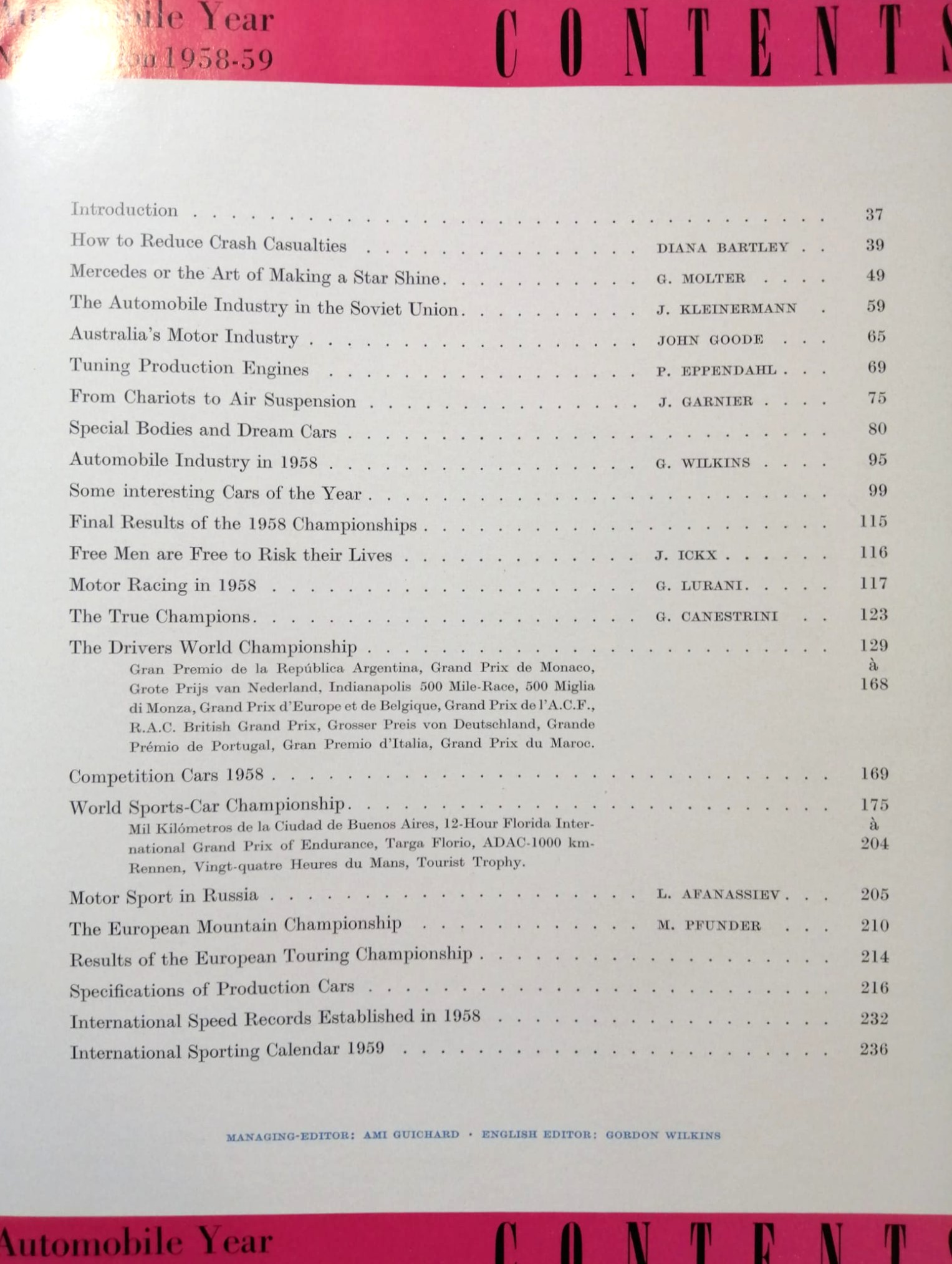 RARITÄT! sehr altes Buch, Automobile Year 1958-1959 Nr.6, Borgward, Porsche Spider,.. Formel 1, LeMans, Targa Florio,.. Brooks, Hailwood, Surtess,.. Aston Martin DBR1/300,.. ENGLISCH!