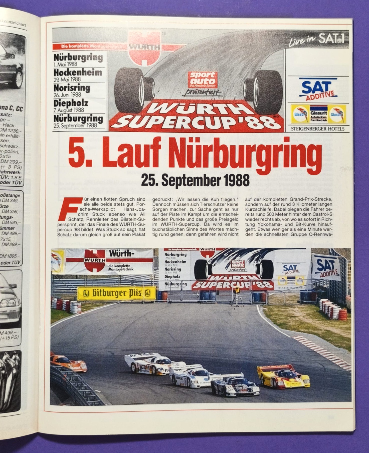 alte Zeitschrift Magazin Heft Sport Auto, 9/1988, West Zakspeed Formel 1 Grand Prix, Test BMW Alpina B6 3.5S E30, Martini Porsche 911, 935/78 Moby Dick, Würth Supercup, Ayrton Senna,..