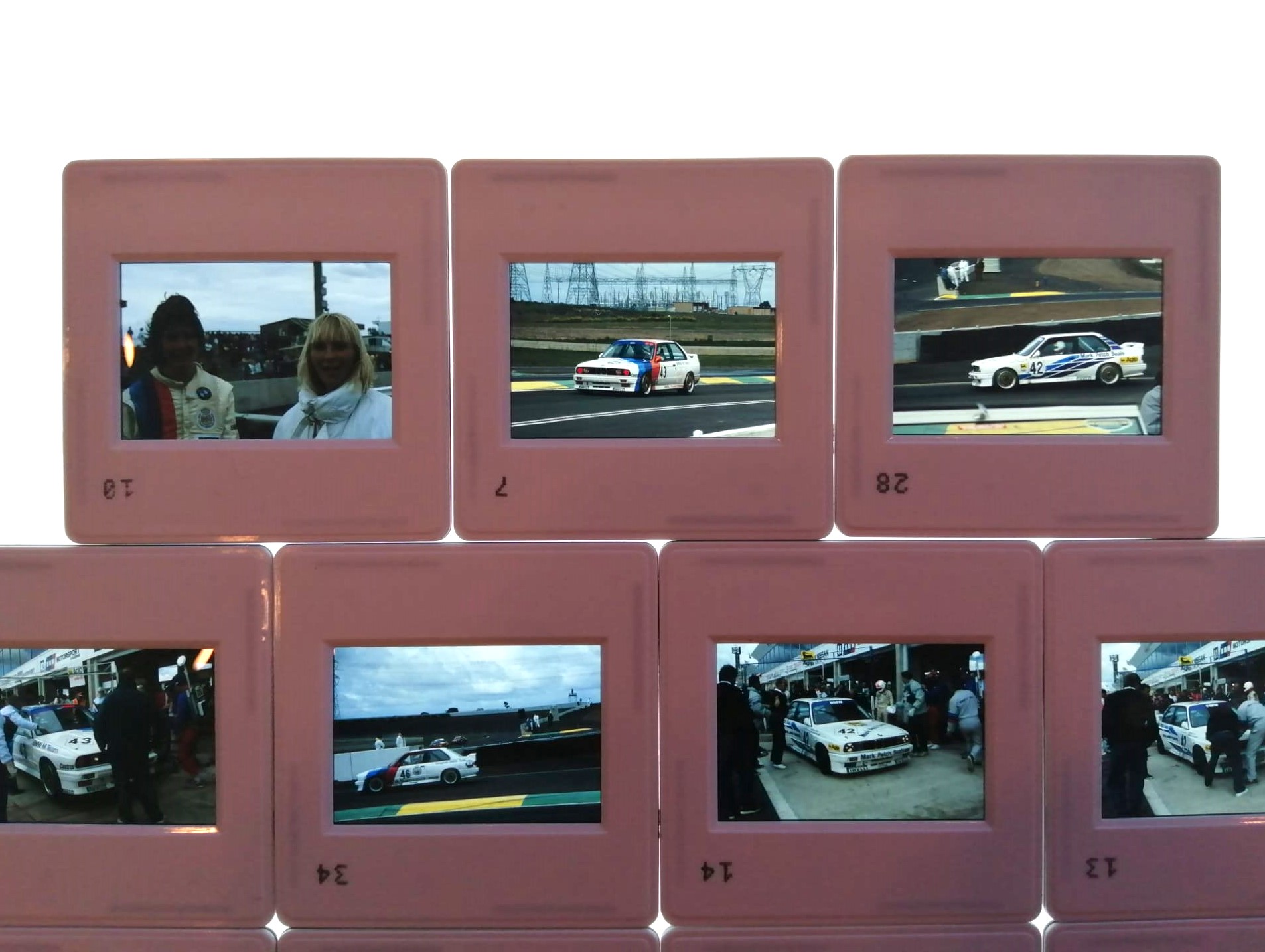 RARITÄT! 15 Stück alte Presse Foto DIAs, Cecotto, Brancatelli, Heger, Ravaglia, Pirro, Vogt, Schnitzer BMW M3 E30 Evo, Tourenwagen WM Australien Calder 1987, 5x5cm