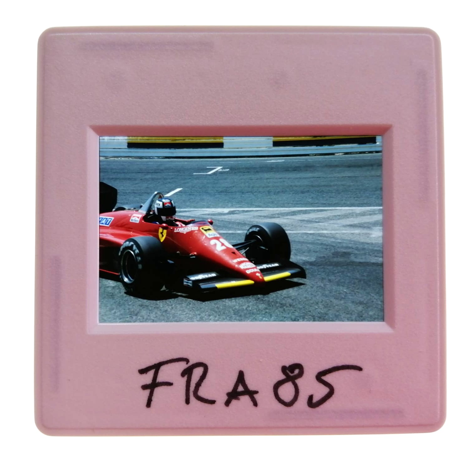 altes Presse Foto DIA, Stefan Johansson, Ferrari, Formel 1 Grand Prix Frankreich Paul Ricard Le Castellet 1985, 5x5cm