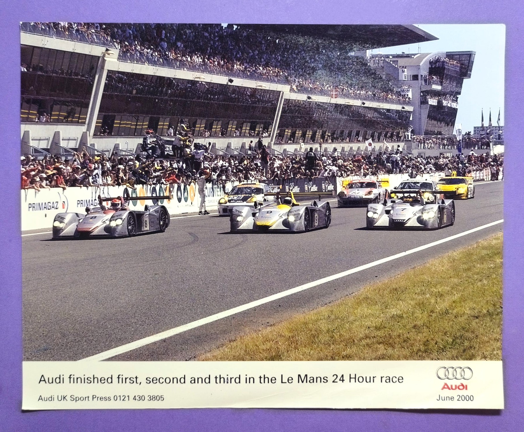 altes Presse Werksfoto, 3 fach Sieg Audi R8 24h LeMans 2000, 18x24cm