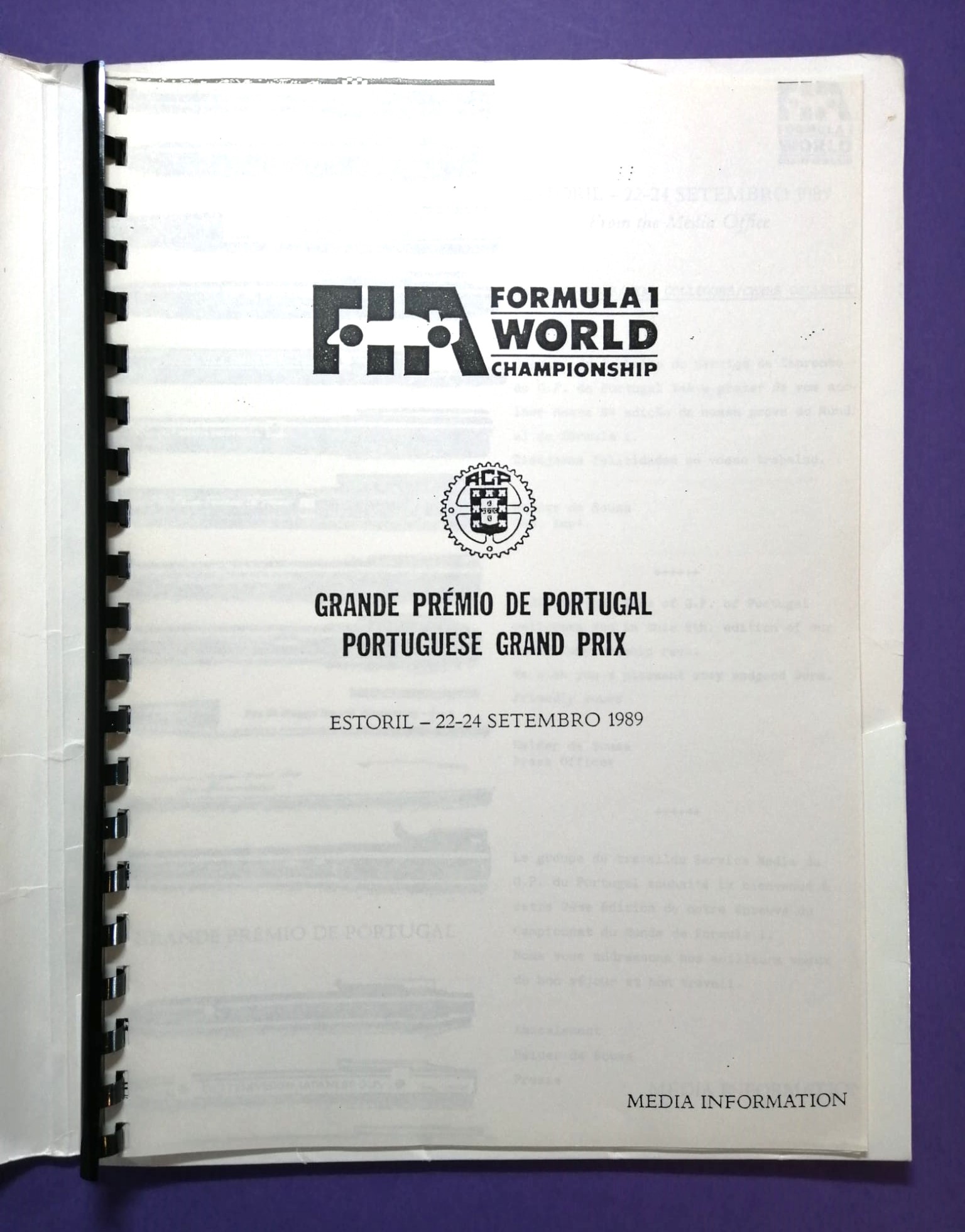 alte Original Pressemappe, Formel 1 Grand Prix Portugal Estoril 1989, ONYX, Ayrton Senna,..