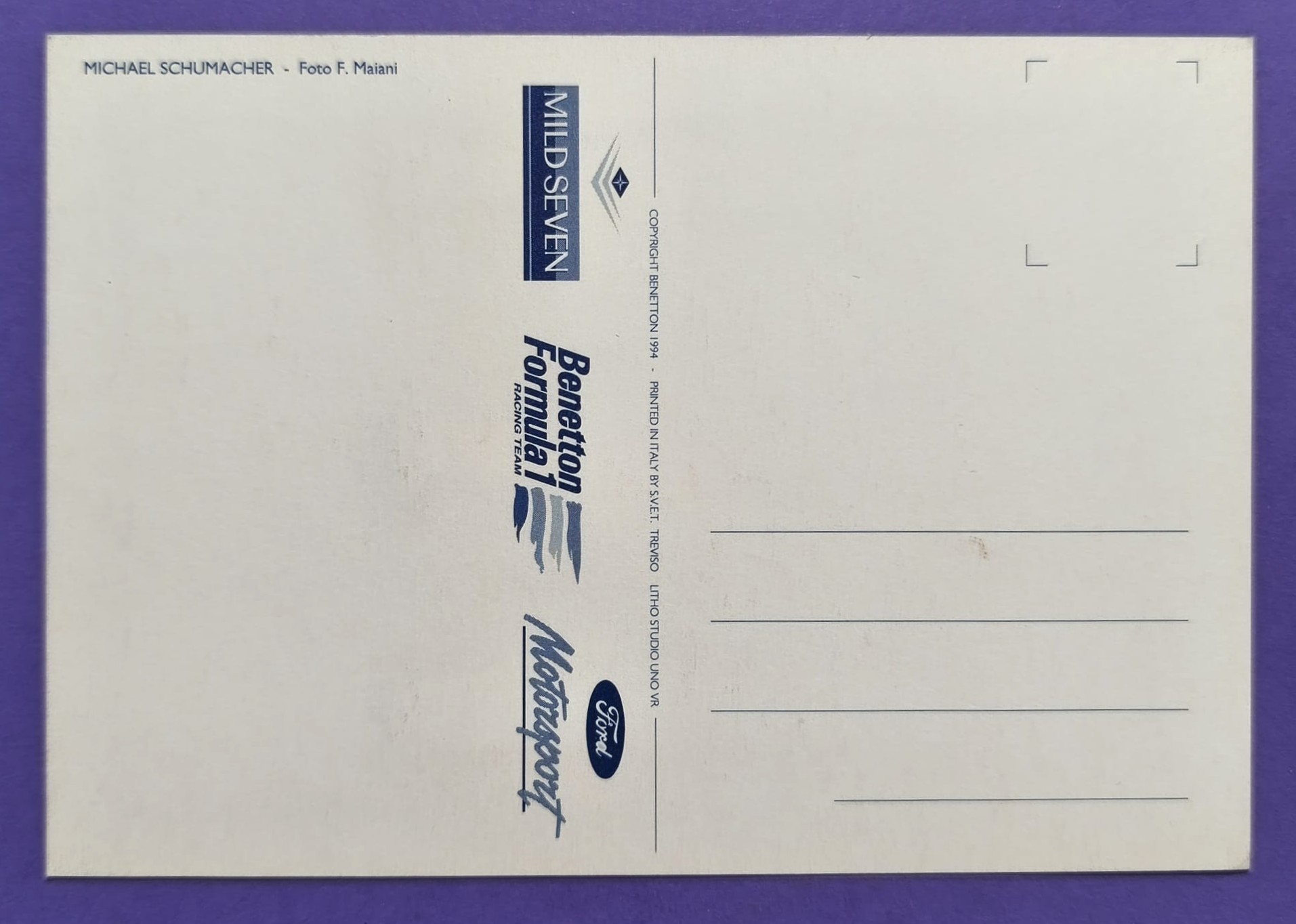 alte Autogrammkarte, Michael Schumacher, Benetton Ford, Formel 1 Grand Prix Weltmeister 1994, 10x15cm