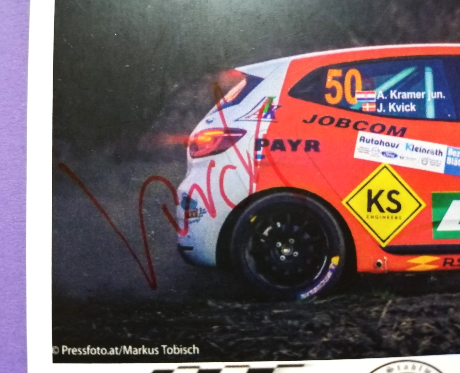 2 Original Autogramme, Alfred Kramer Junior, Jeannette A. Kvick, Renault Clio, Rallye Österreich, 11x15cm