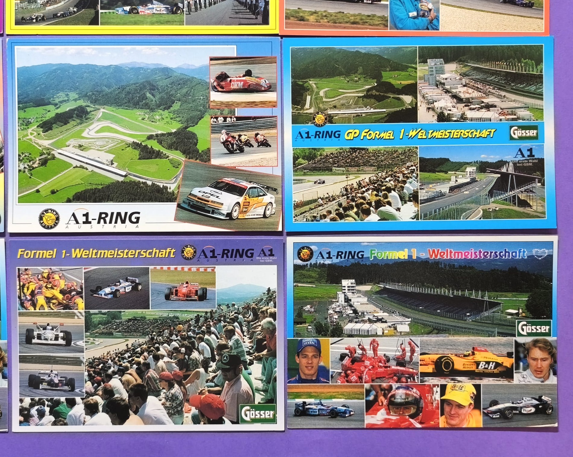 12 Stück alte Postkarten A1-Ring Austria, Spielberg, Formel 1 Grand Prix, Tourenwagen, Motorrad 90er Jahre, 10x15cm