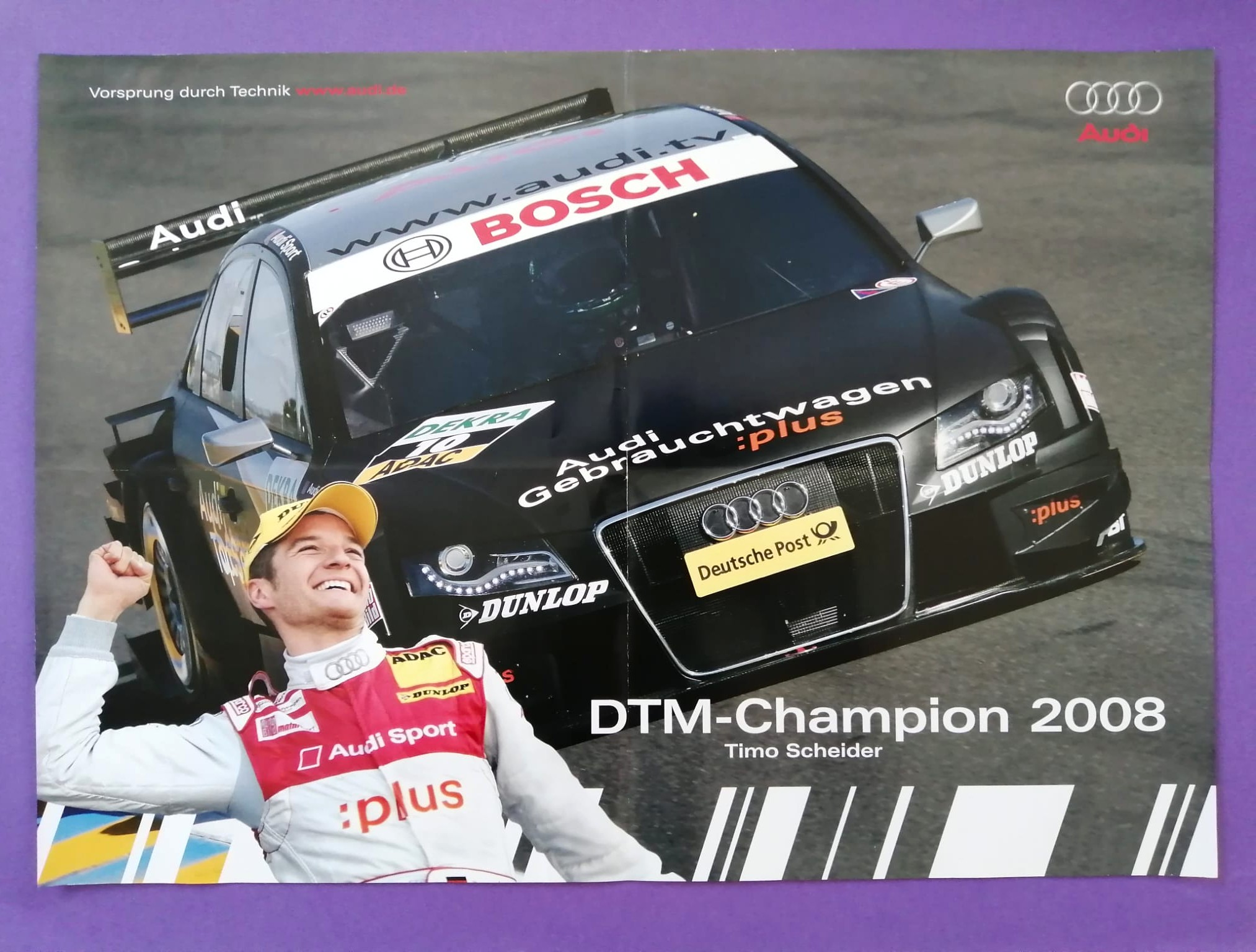 altes Poster, Timo Scheider, Audi A4, DTM Champion 2008, 42x59cm