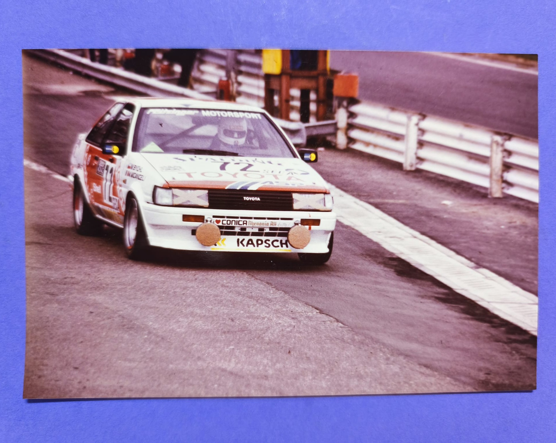 2 Stück alte Fotos, Toyota Corolla GT AE86, 24h Spa-Francorchamps 1985, 9x13cm 