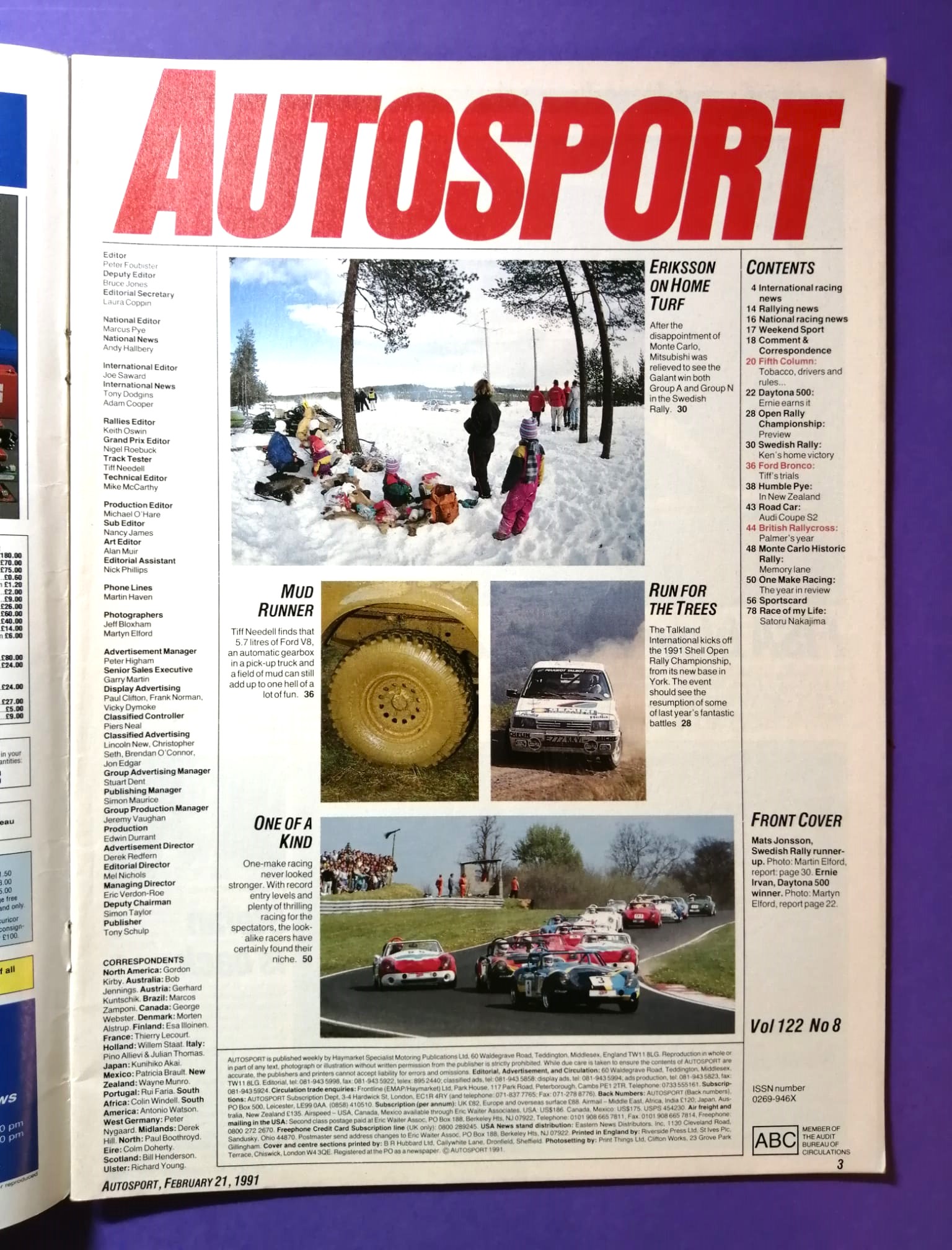 alte Zeitschrift Magazin Heft Autosport, 21. Februar 1991, Formel 1, Rallye, Daytona,.. Englisch 