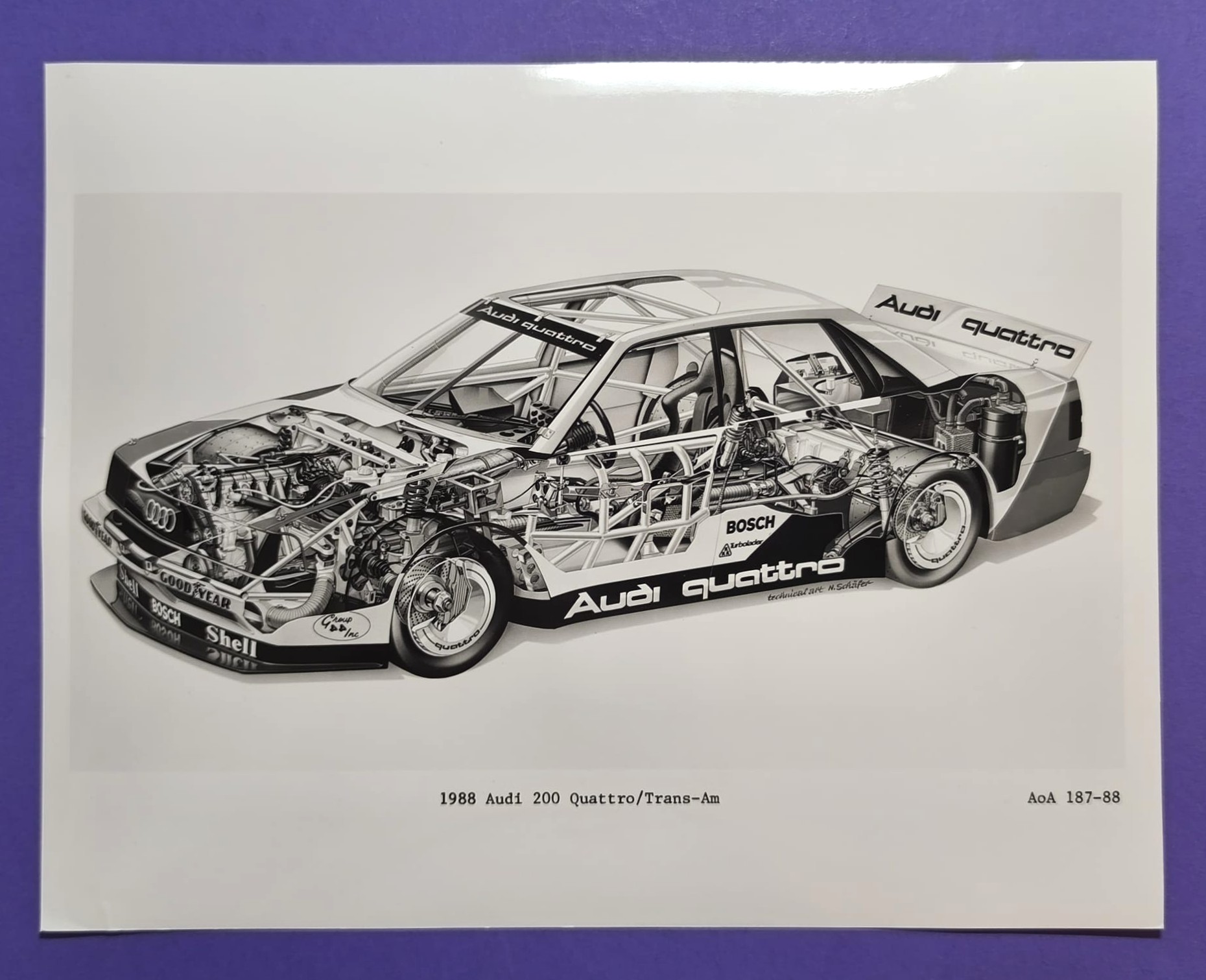 RARITÄT! altes Pressefoto, Technik Grafik, Audi 200 Quattro, Trans Am Serie USA 1988, 20x25cm