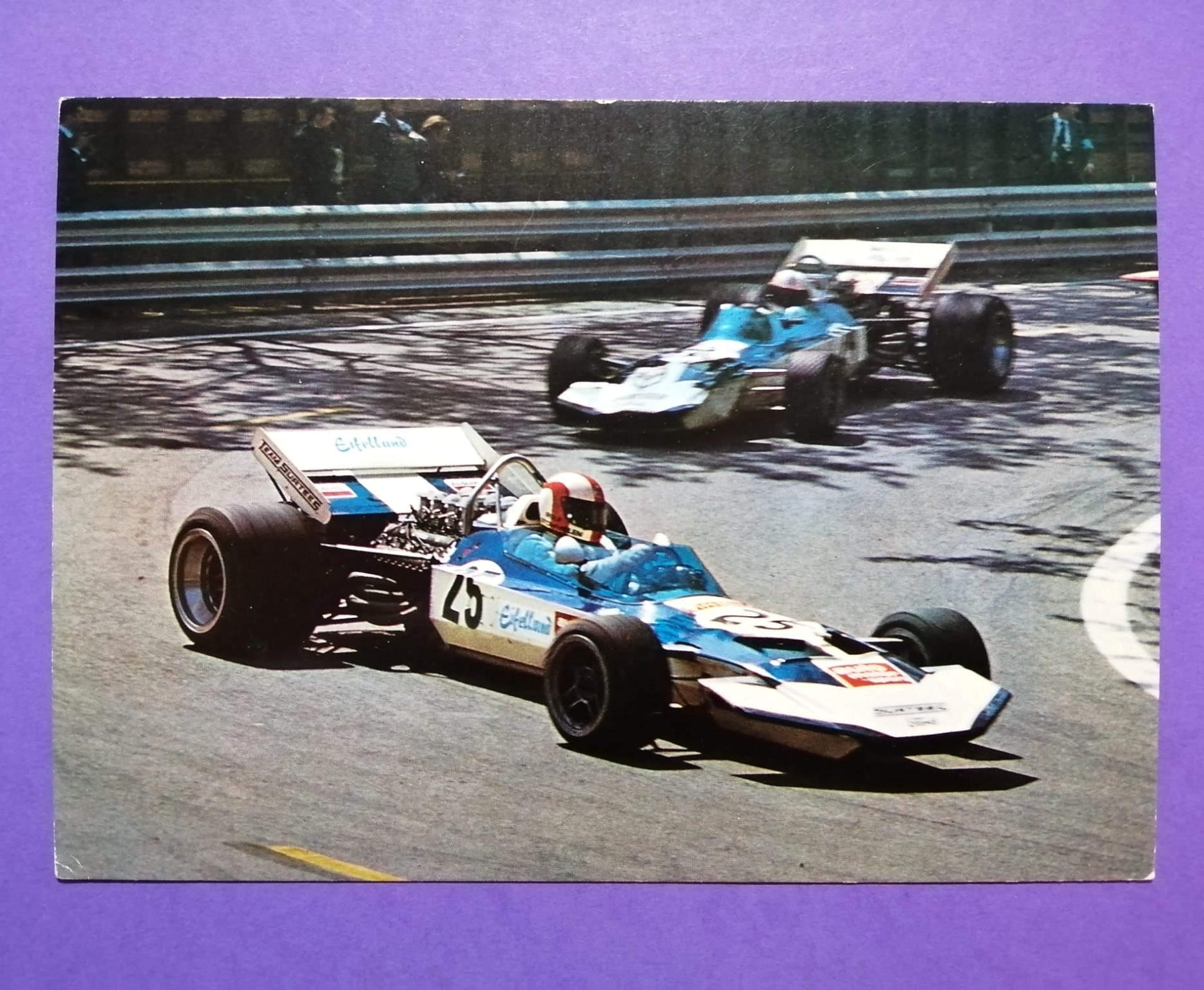 alte Postkarte Rolf Stommelen, Surtess Ford, Formel 1 Grand Prix Spanien Montjuic Barcelona 1971, 10x15cm
