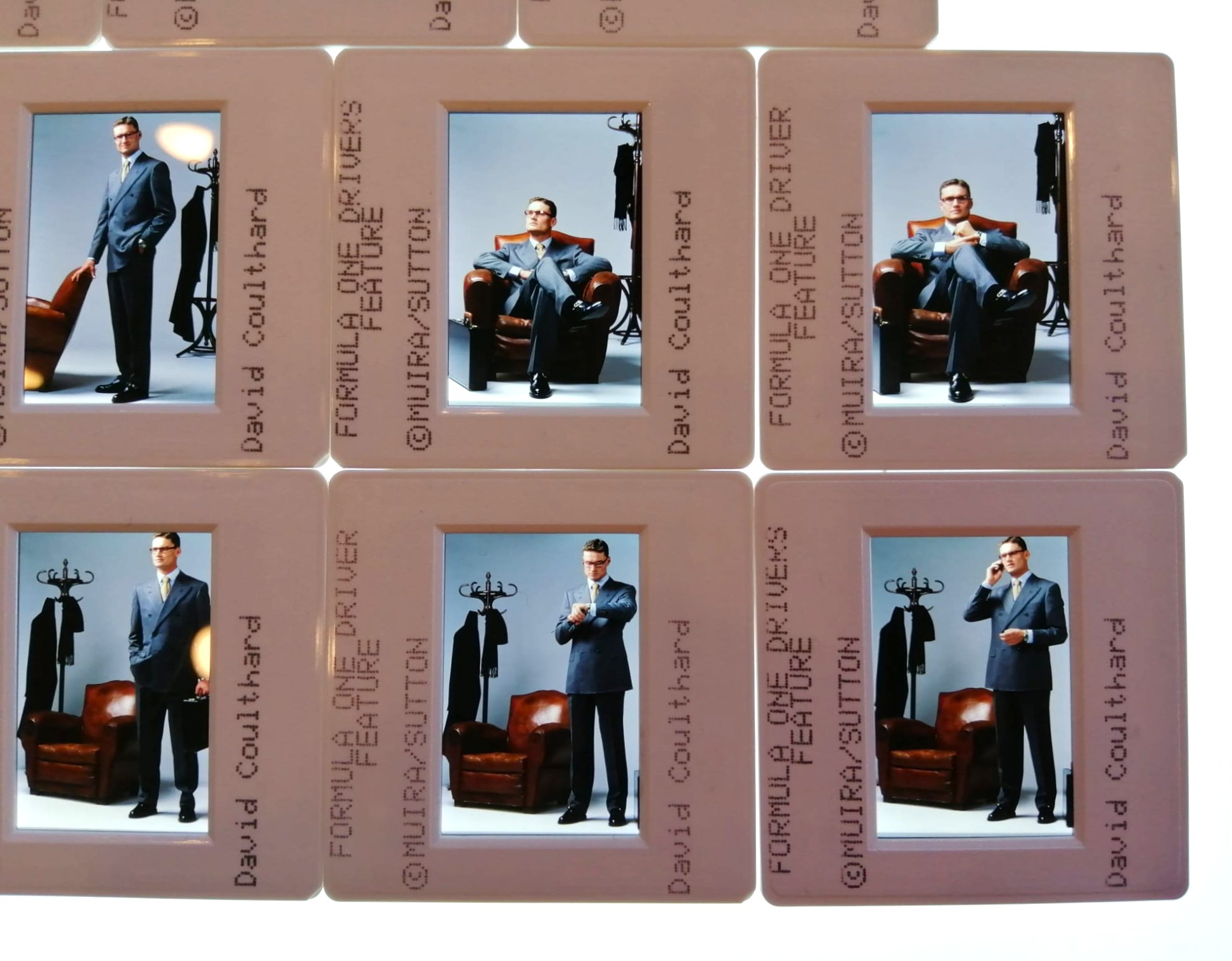 11 Stück alte Presse Foto DIAs, David Coulthard, Studioaufnahmen, 1998, Formel 1, 5x5cm