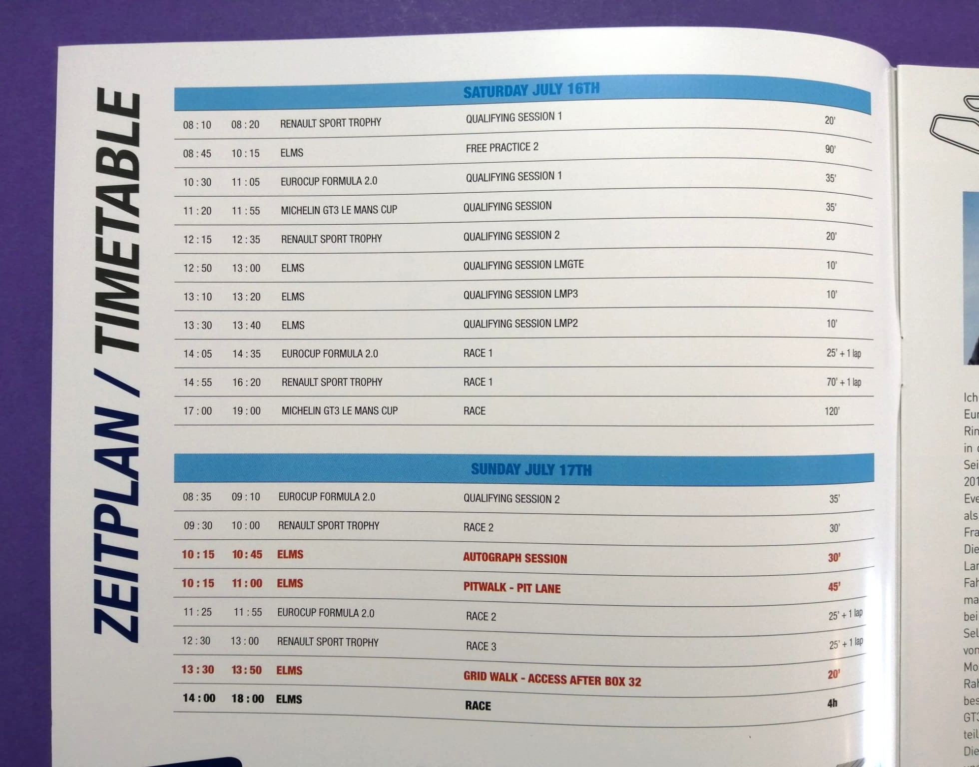 Offizielles Rennprogramm, Int. AVD Race Weekend, GT, Formel, Prototypen, Red Bull Ring 2011