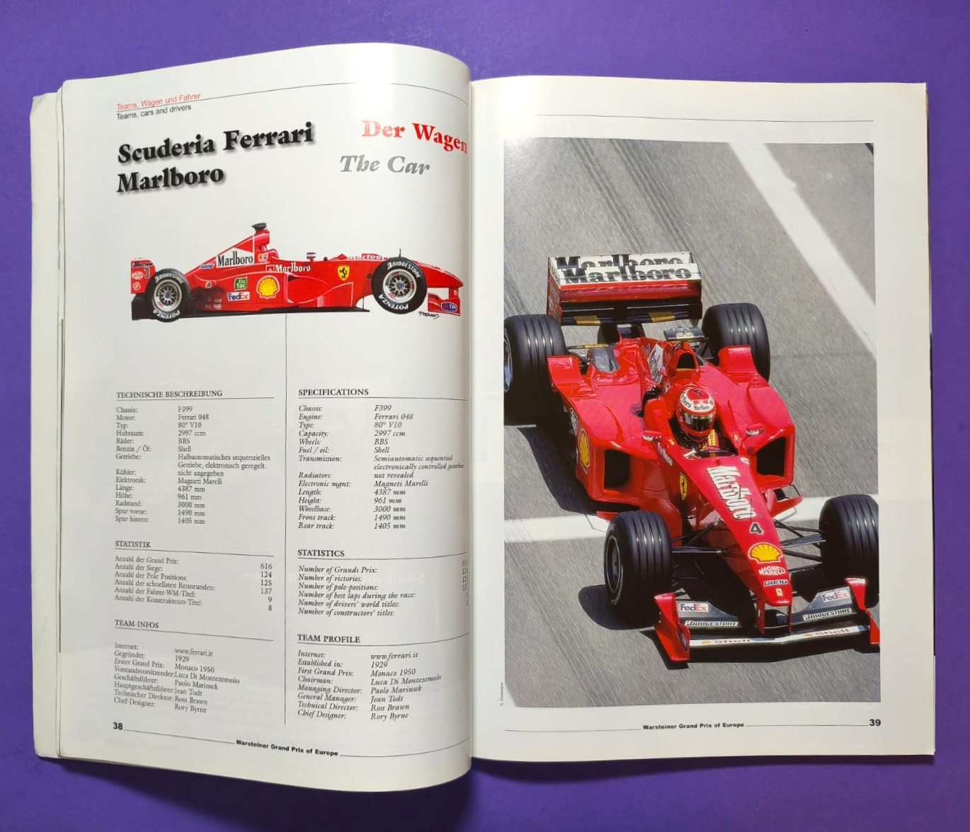 Offizielles Rennprogramm, Formel 1 Grand Prix Europa Nürburgring 1999, Prost GP, Michael Schumacher Ferrari,.. 