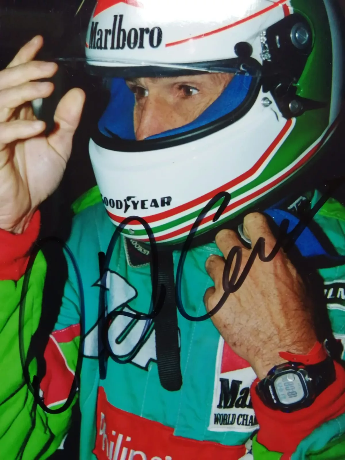 Original Autogramm, Andrea de Cesaris †, Kart Trophy Wien 2002, Jordan 7UP, Formel 1 Grand Prix, Foto 10x15cm