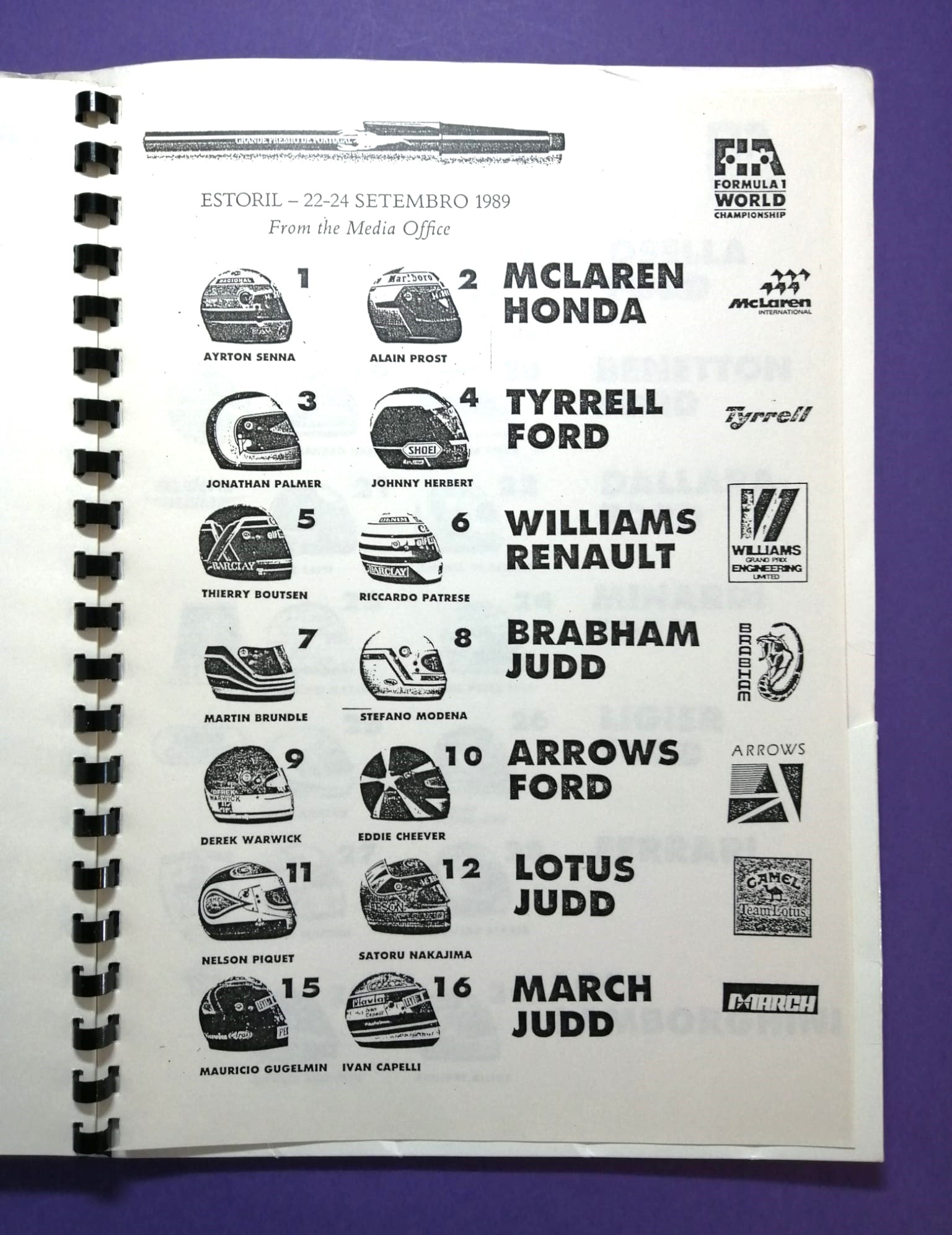 alte Original Pressemappe, Formel 1 Grand Prix Portugal Estoril 1989, ONYX, Ayrton Senna,..