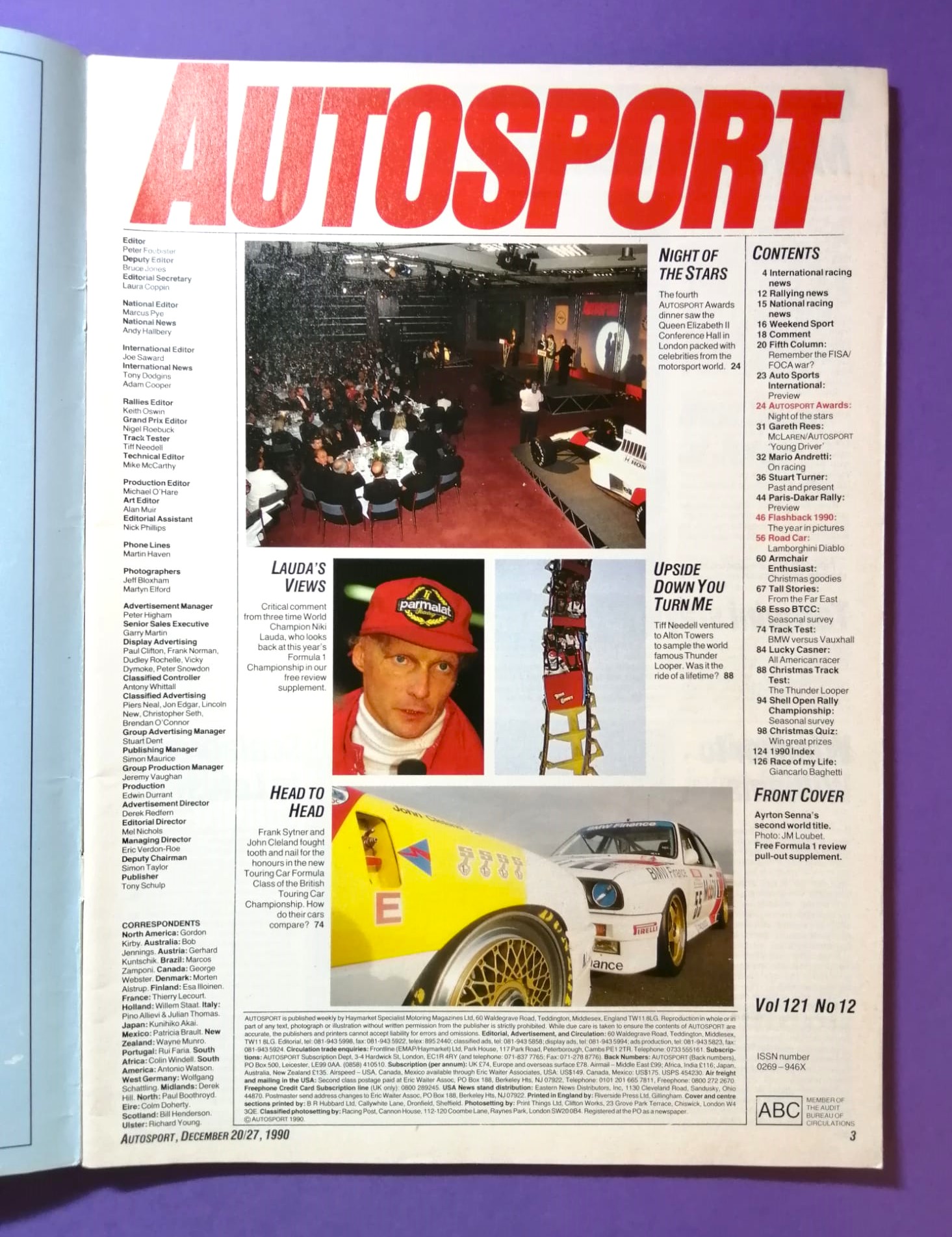 alte Zeitschrift Magazin Heft Autosport, 27. Dezember 1990, Ayrton Senna, McLaren Honda, Formel 1 Grand Prix Weltmeister,.. Englisch 