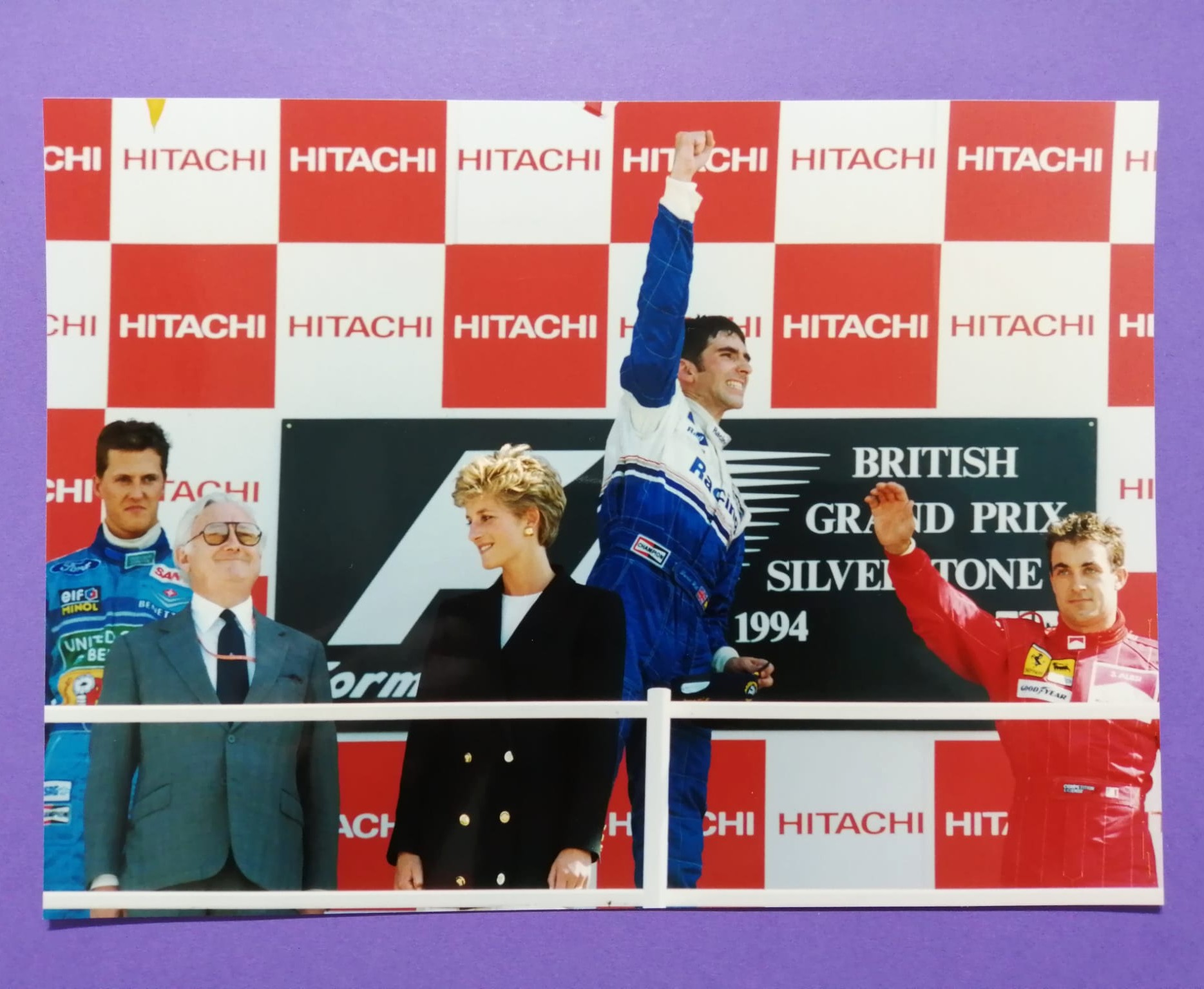 altes Pressefoto, Formel 1 Grand Prix Groß Britanien Silverstone 1994, Prinzessin Diana, Hill, Schumacher, Alesi, 15x20cm 
