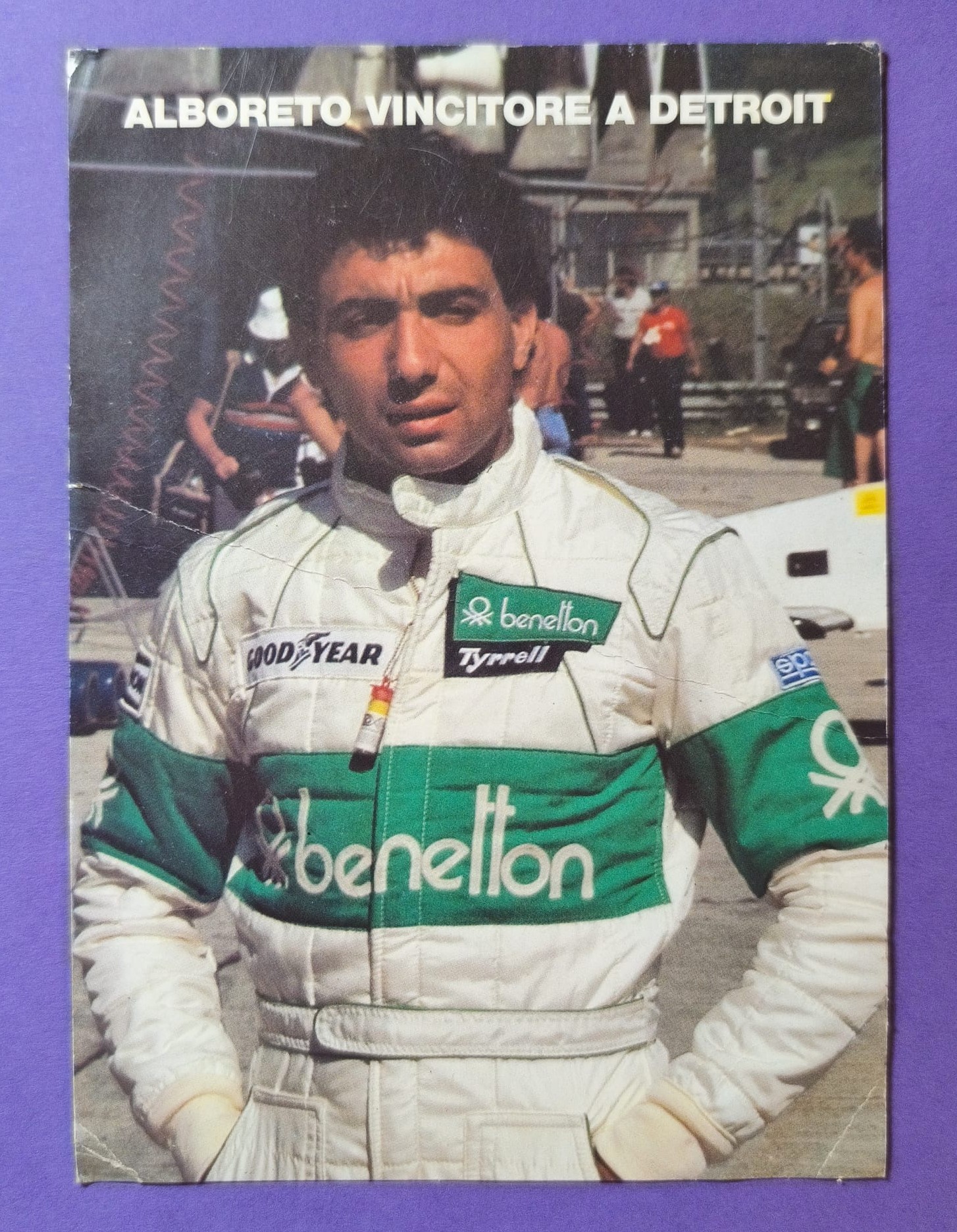 RARITÄT! alte Autogrammkarte, Michele Alboreto, Tyrrell Benetton, Sieger Formel 1 Grand Prix Detroit USA 1983, 11x15cm