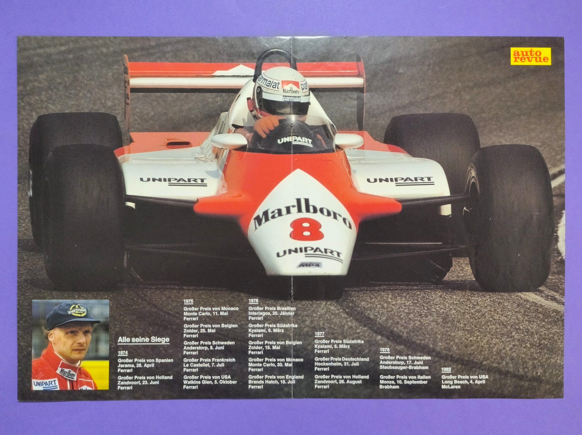 altes Poster Niki Lauda, McLaren Ford Cosworth, Formel 1 Grand Prix 1982, 28x42cm