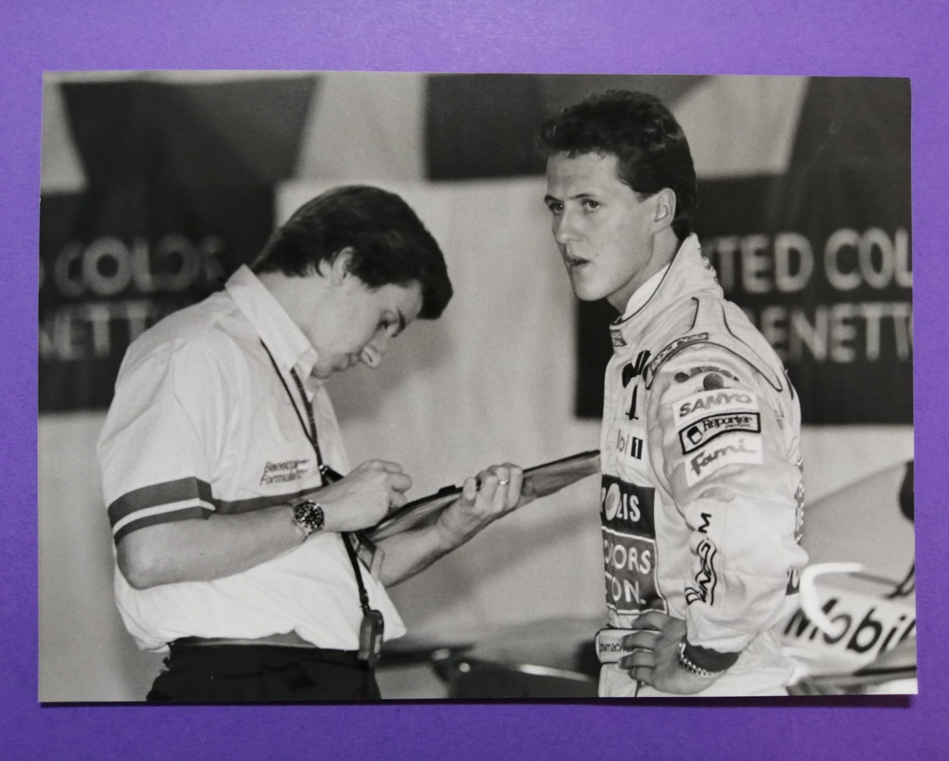 altes Pressefoto, Michael Schumacher, Benetton Ford, Formel 1 Grand Prix Deutschland Hockenheimring 1992, 15x21cm