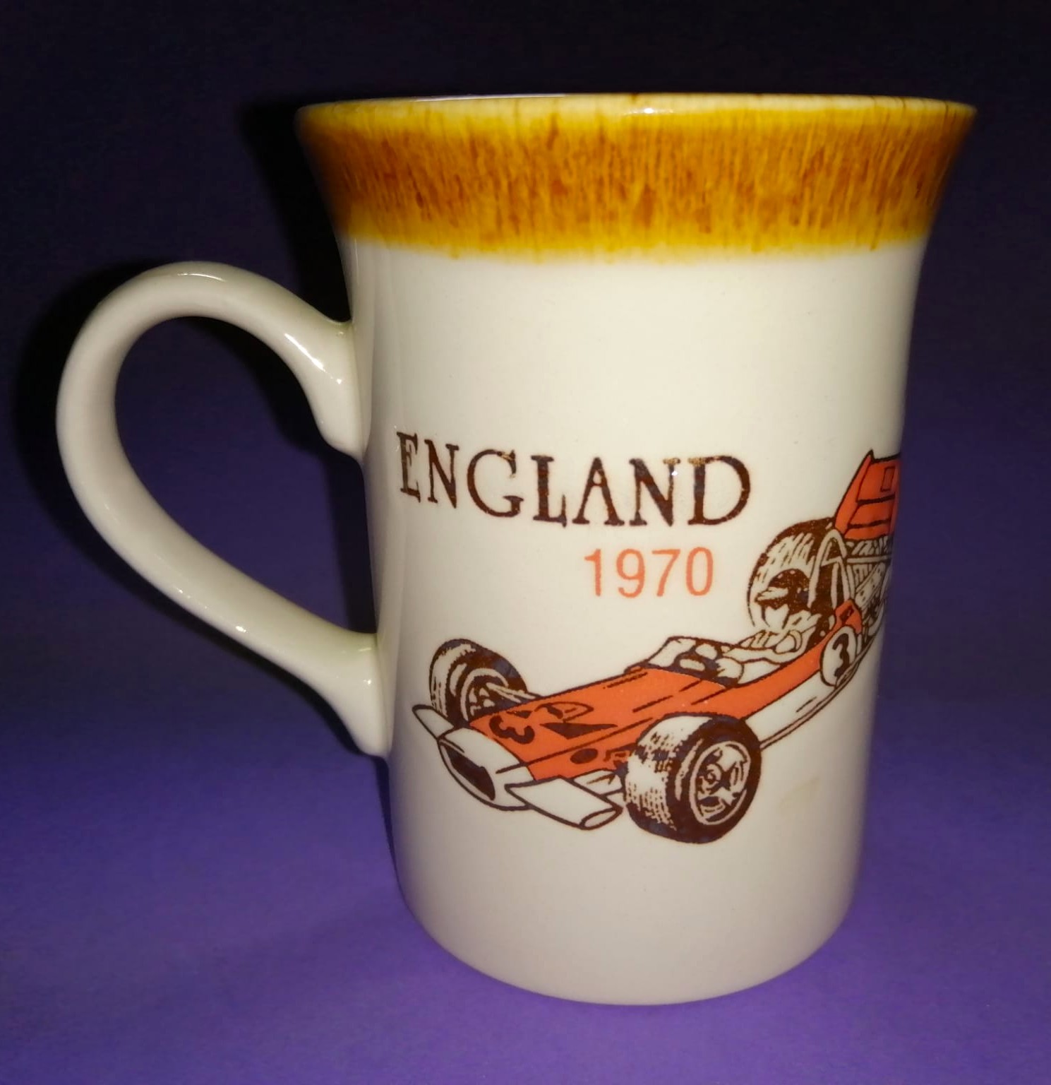 alte Kaffee Tee Tasse, Jochen Rindt, Gold Leaf Lotus, Formel 1 Grand Prix Weltmeister 1970, Made in England
