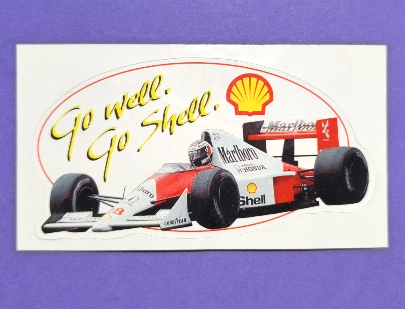 RARITÄT! alter Shell Aufkleber Sticker, Gerhard Berger, McLaren Honda, Formel 1 Grand Prix 1990, 5x10cm Konturgeschnitten
