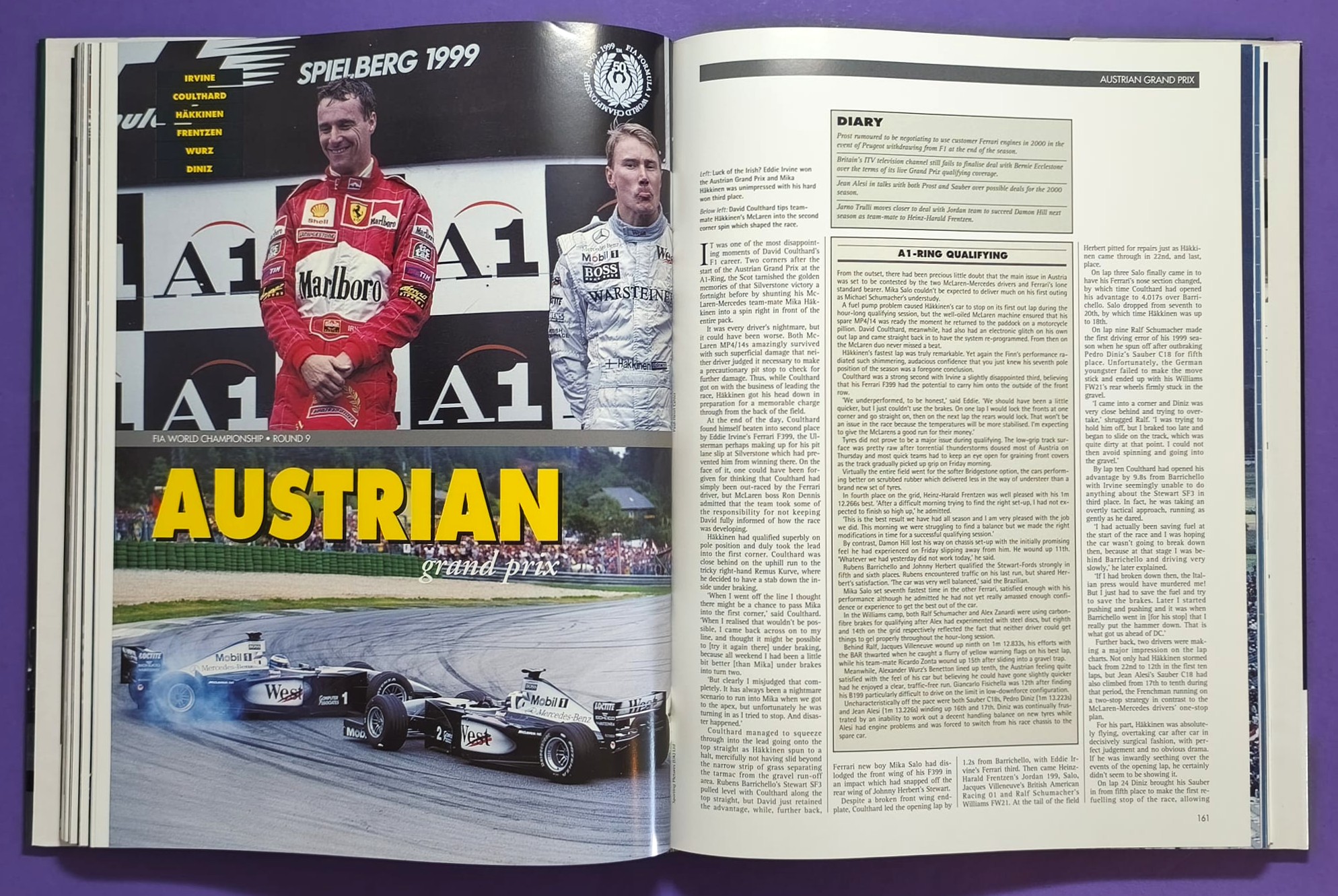 altes Motorsport Jahrbuch Autocourse 1999-2000, Formel 1, 3000, 3, Alex Zanardi, Schumacher, Häkkinen, Hill, Button,.. Ferrari, ProstGP,.. A1-Ring Spielberg, US, LeMans, Tourenwagen Nissan Primera, Volvo,.. MGF Cup, ENGLISCH!