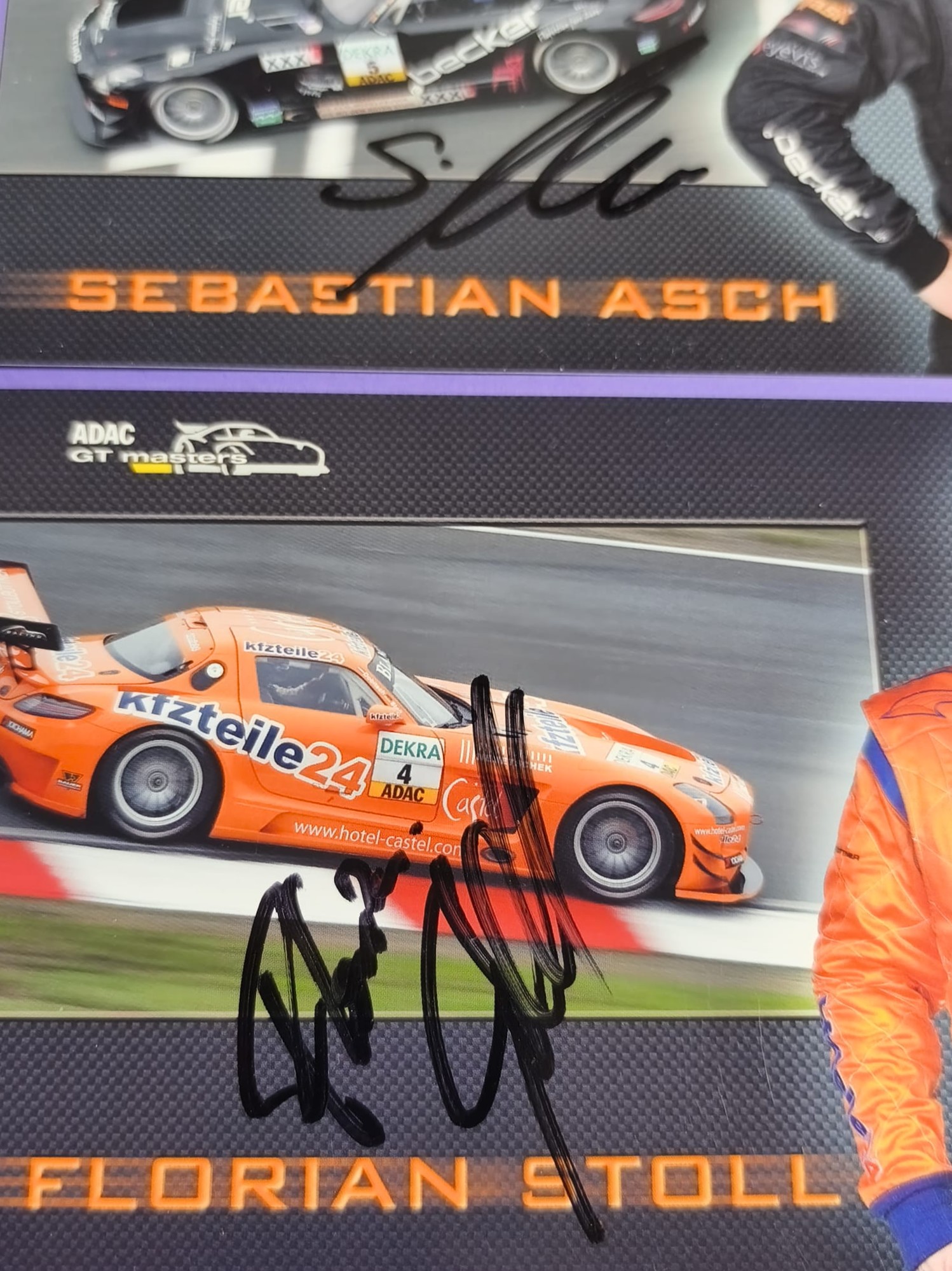 3 Original Autogramme, Sebastian Asch, Florian Stoll, Mercedes-Benz SLS AMG GT3, ADAC GT-Masters, Zakspeed