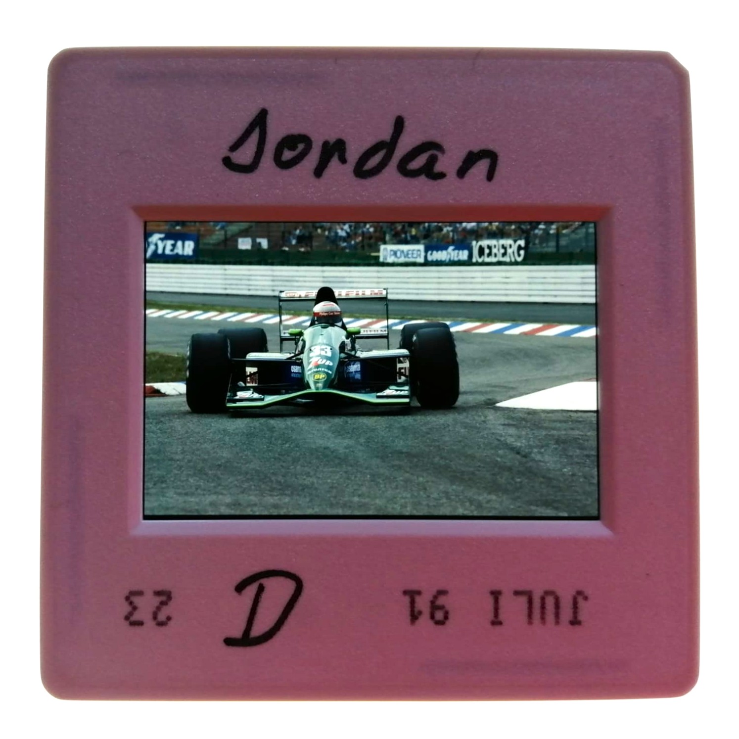 altes Presse Foto DIA, Andrea de Cesaris, 7UP Jordan, Formel 1 Grand Prix Deutschland Hockenheimring 1991, 5x5cm