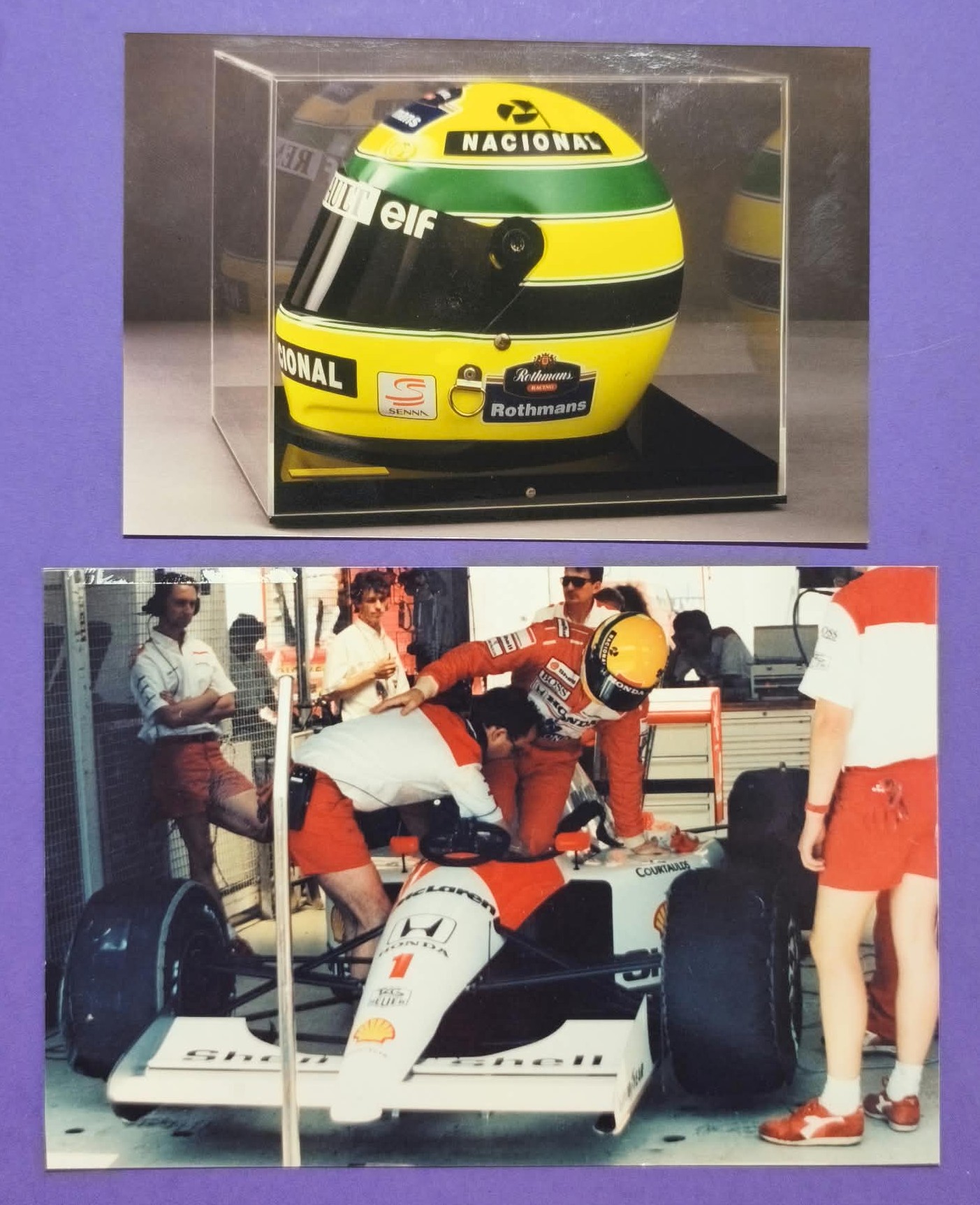 2 Stück alte Pressefotos, Ayrton Senna, McLaren Honda, Formel 1 Test Hockenheimring 1991