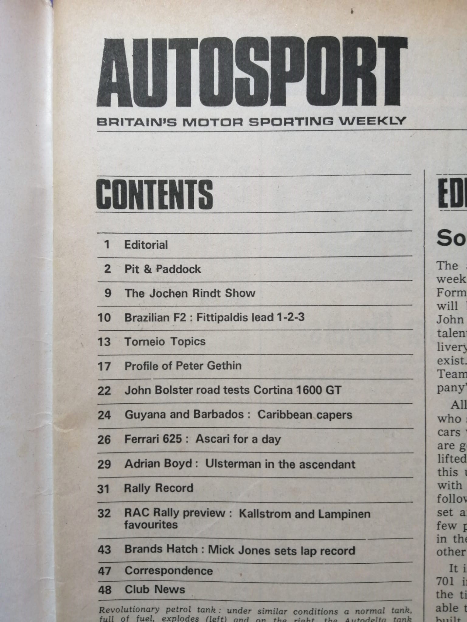 alte Zeitschrift Magazin Heft Autosport, 18. November 1971, John Player Lotus72 Formel 1, Jochen Rindt Show, Formel 2, Rallye,.. Englisch! 