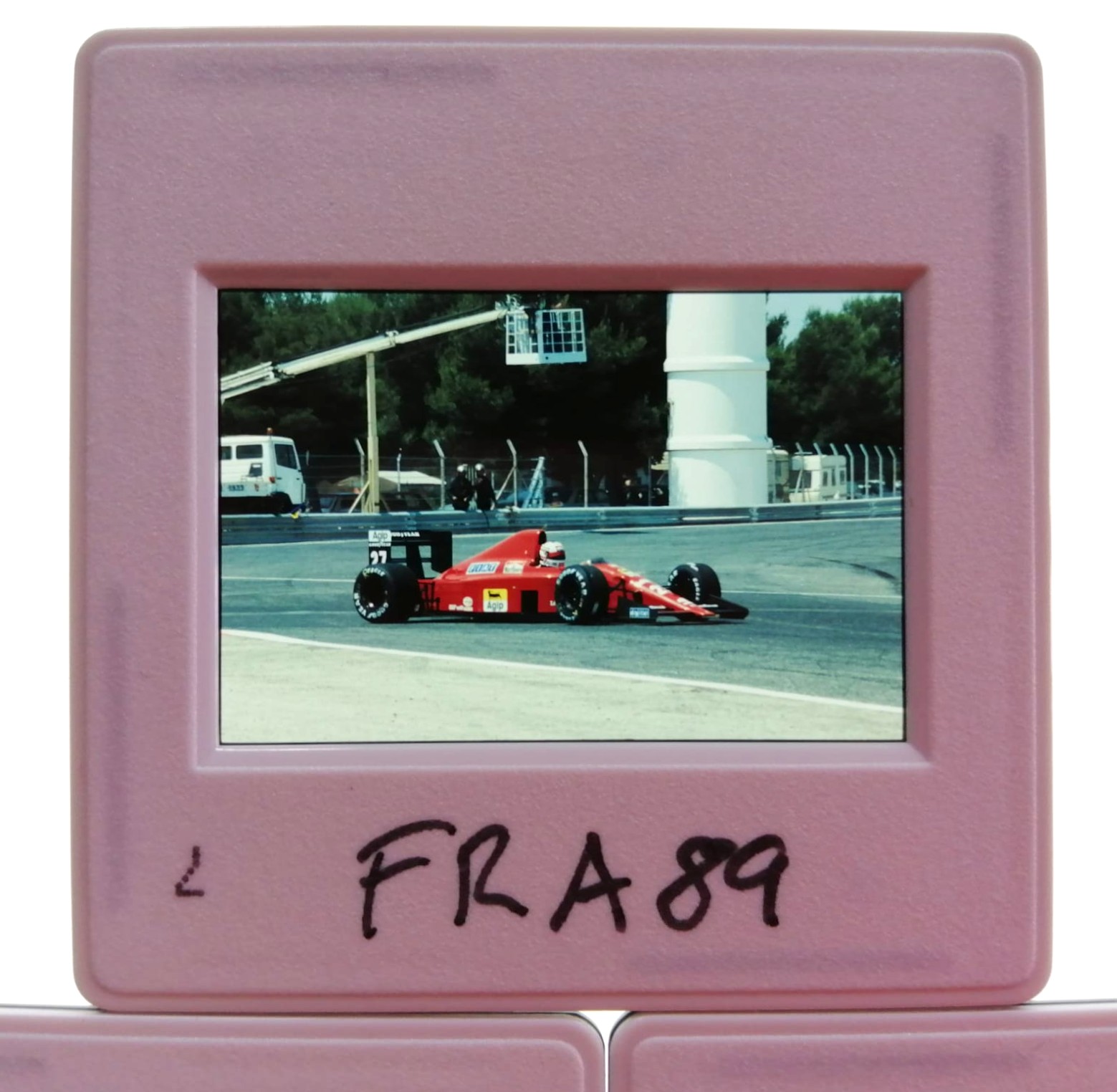 5 Stück alte Presse Foto DIAs, Nigel Mansell, Ferrari, Formel 1 Grand Prix Frankreich Paul Ricard Le Castellet 1989, 5x5cm