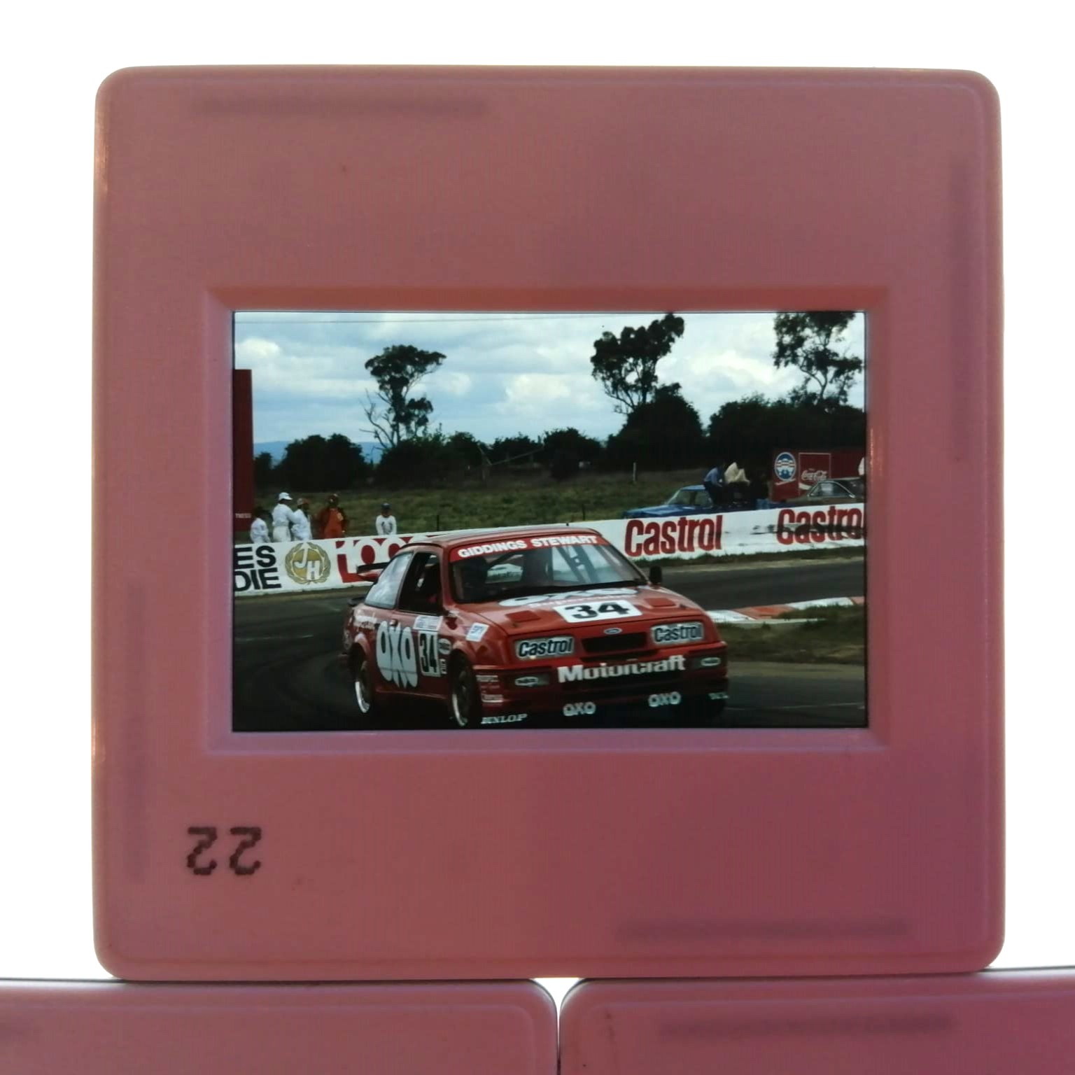 RARITÄT! 5 Stück alte Presse Foto DIAs, Ford Sierra RS 500 Cosworth, Tourenwagen WM Australien Calder 1987, 5x5cm