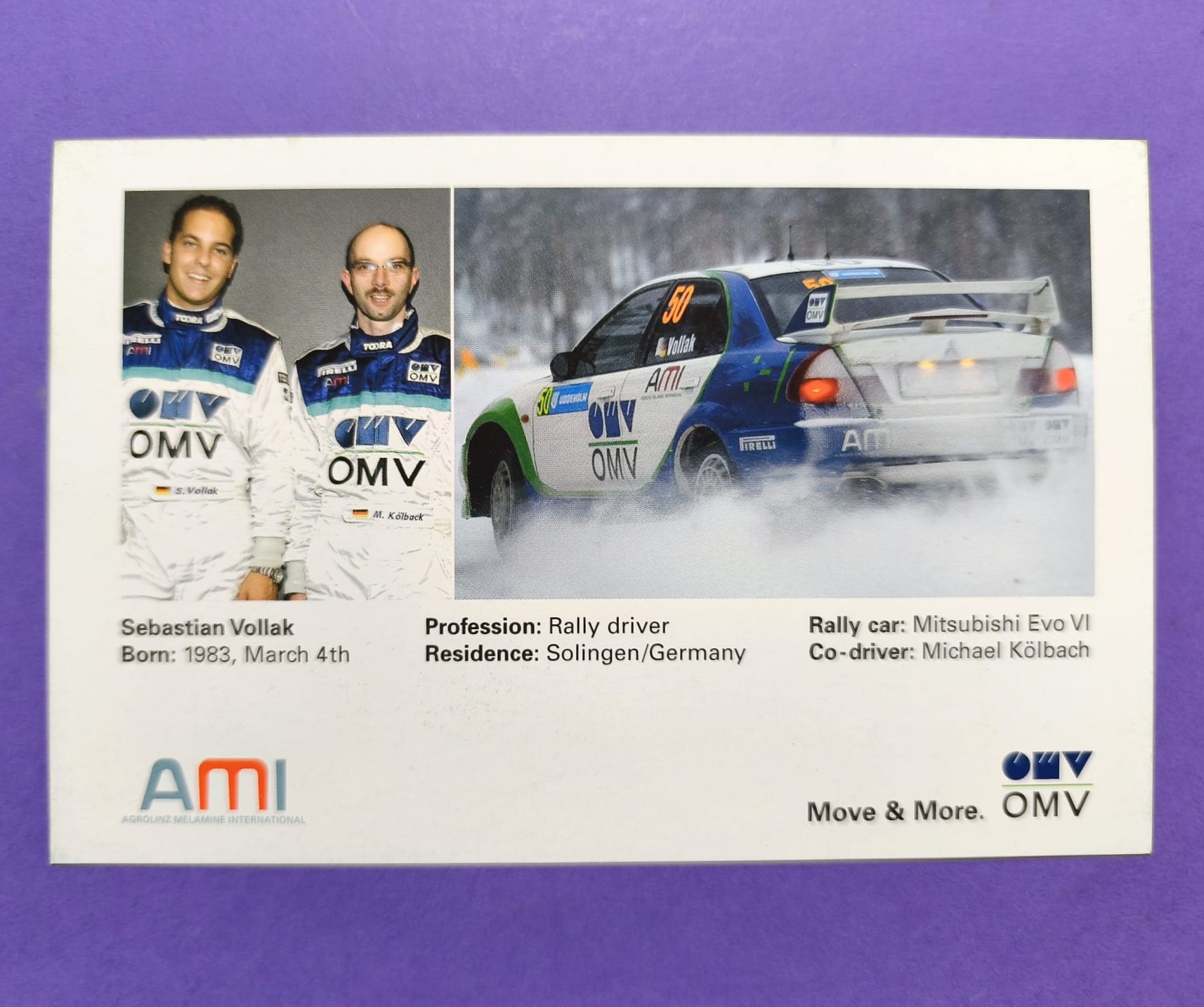  alte Autogrammkarte, Sebastian Vollak, Mitsubishi Lancer Evo 7 Rallye, 12x18cm