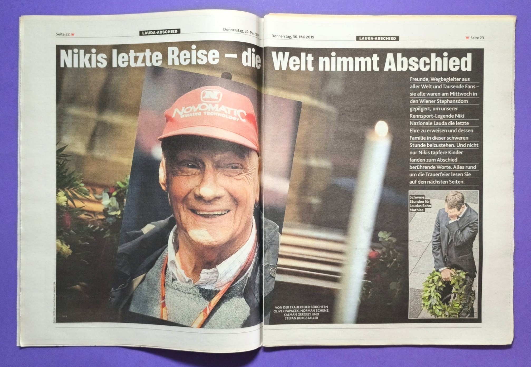 2 Stück Tageszeitungen, Krone, Österreich, Tod Niki Lauda, Formel 1 Grand Prix Weltmeister, 22. + 30. Mai 2019