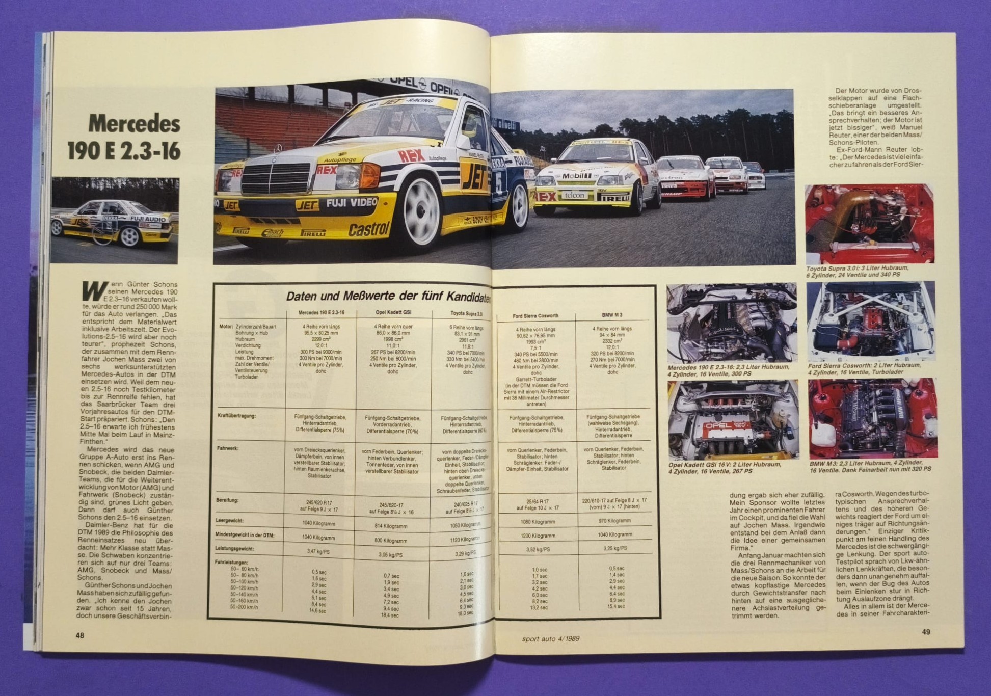 alte Zeitschrift Magazin Heft Sport Auto, 4/1989, Test Opel Lotus Omega, Sauber Mercedes Gruppe C, DTM,..