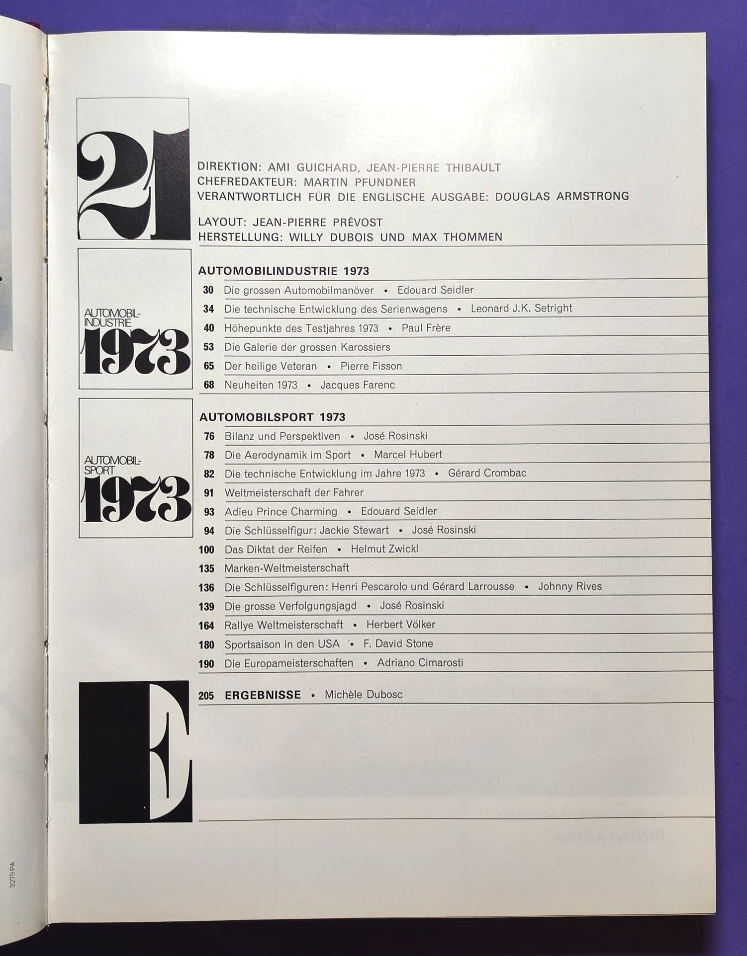 altes Buch, Auto Jahr 1973-1974, Nr. 21, Ford Capri, Fiat 124 Spider & X19, Renault Alpine 110, Matra, Porsche, .. Formel 1, 2, LeMans, Rallye, USA.. Cevert, Stewart, Peterson, Lauda.. Lotus,..