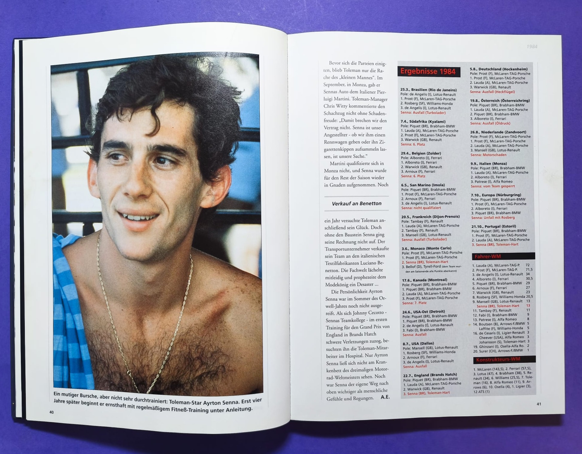 altes Buch, Ayrton Senna, Leben am Limit, Formel 1 Grand Prix Weltmeister 1988, 1990, 1991, McLaren Honda