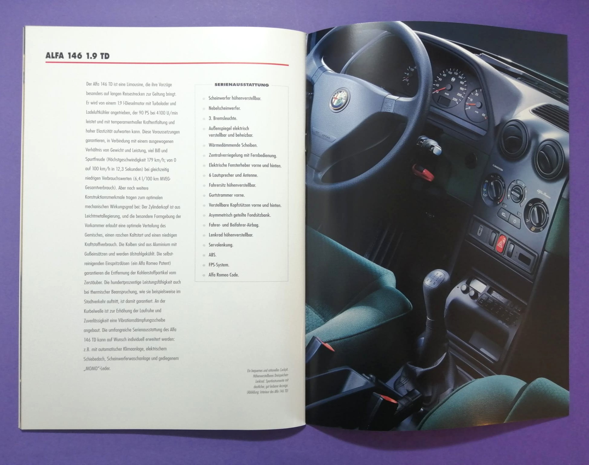 altes Original Autoprospekt, Alfa-Romeo 146, TI,... aus dem Jahr 1998, 4 teilig