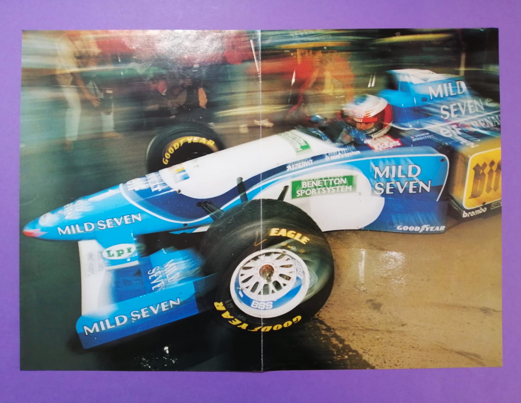 altes Doppelposter Michael Schumacher, Benetton Renault, Formel 1 Grand Prix Weltmeister 1995, 30x42cm