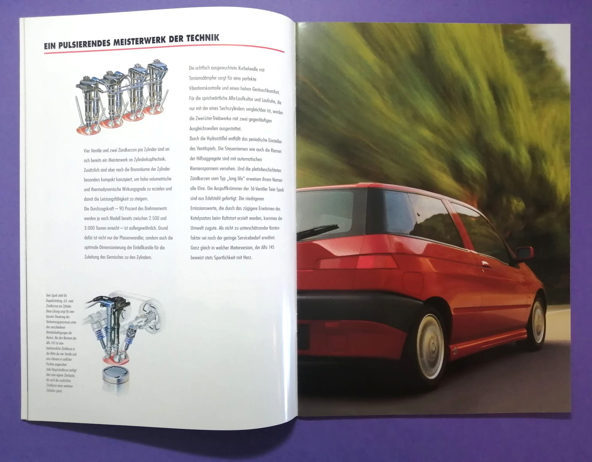 altes Original Autoprospekt, Alfa-Romeo 145, TI, Quadrifoglio,... aus dem Jahr 1997, 2 teilig