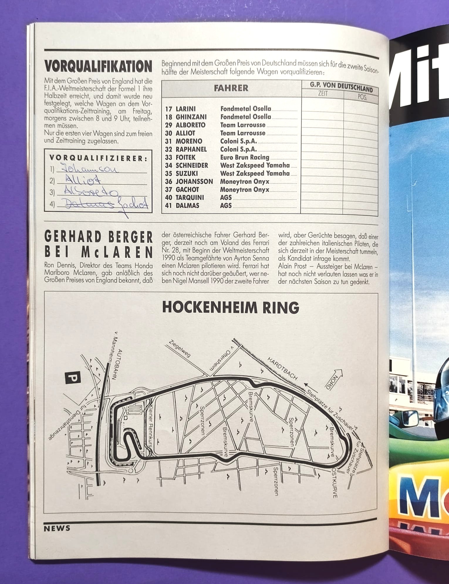 Offizielles Rennprogramm, Formel 1 Grand Prix Deutschland Hockenheimring 1988, Senna McLaren, Zakspeed,.. 